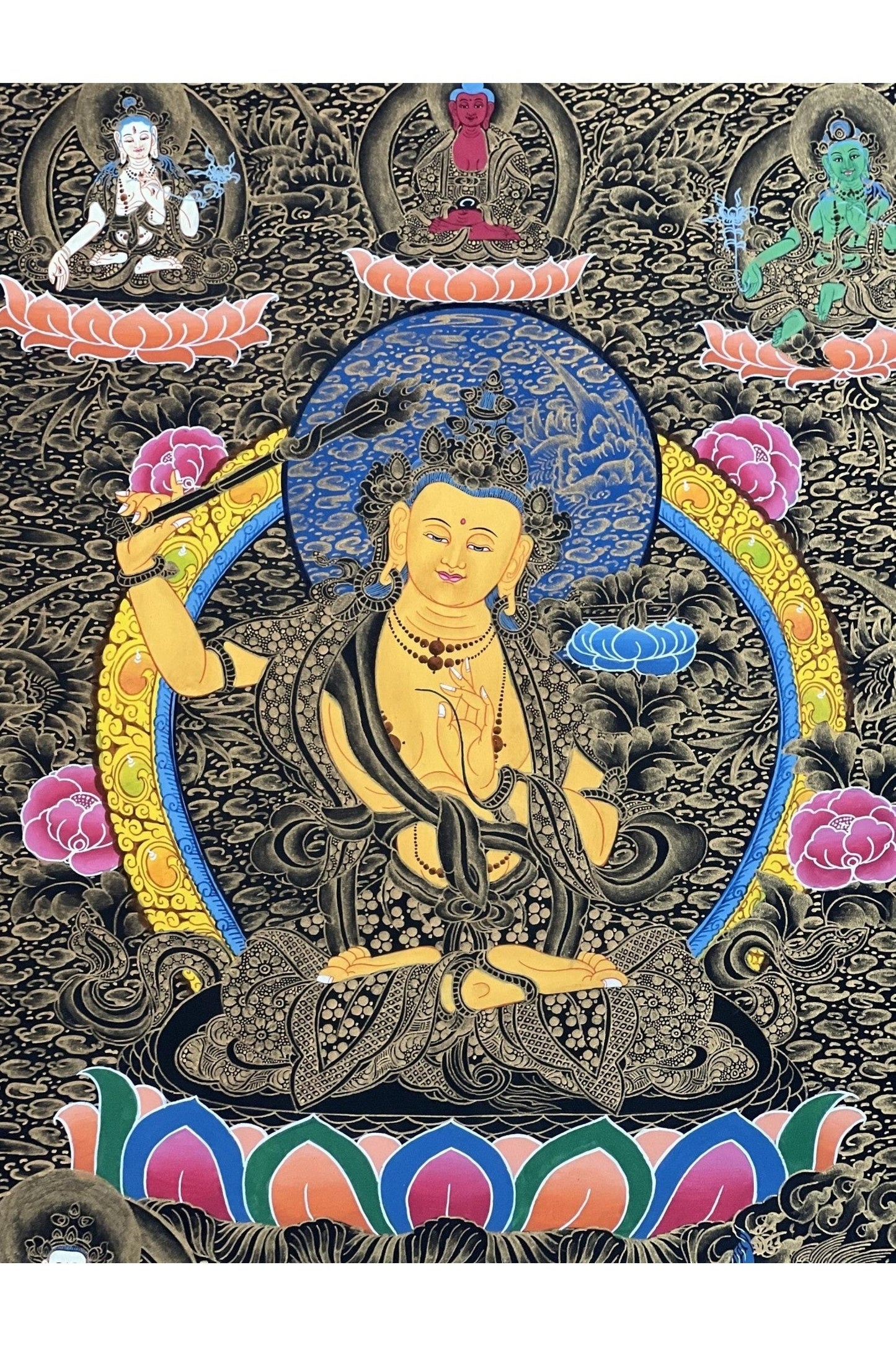 Manjushri/ Manjusri/ Manjushree Bodhisattva of Wisdom High - Quality Masterpiece Tibetan Thangka Painting Original Buddhist Art - Tibetan Thangka Art
