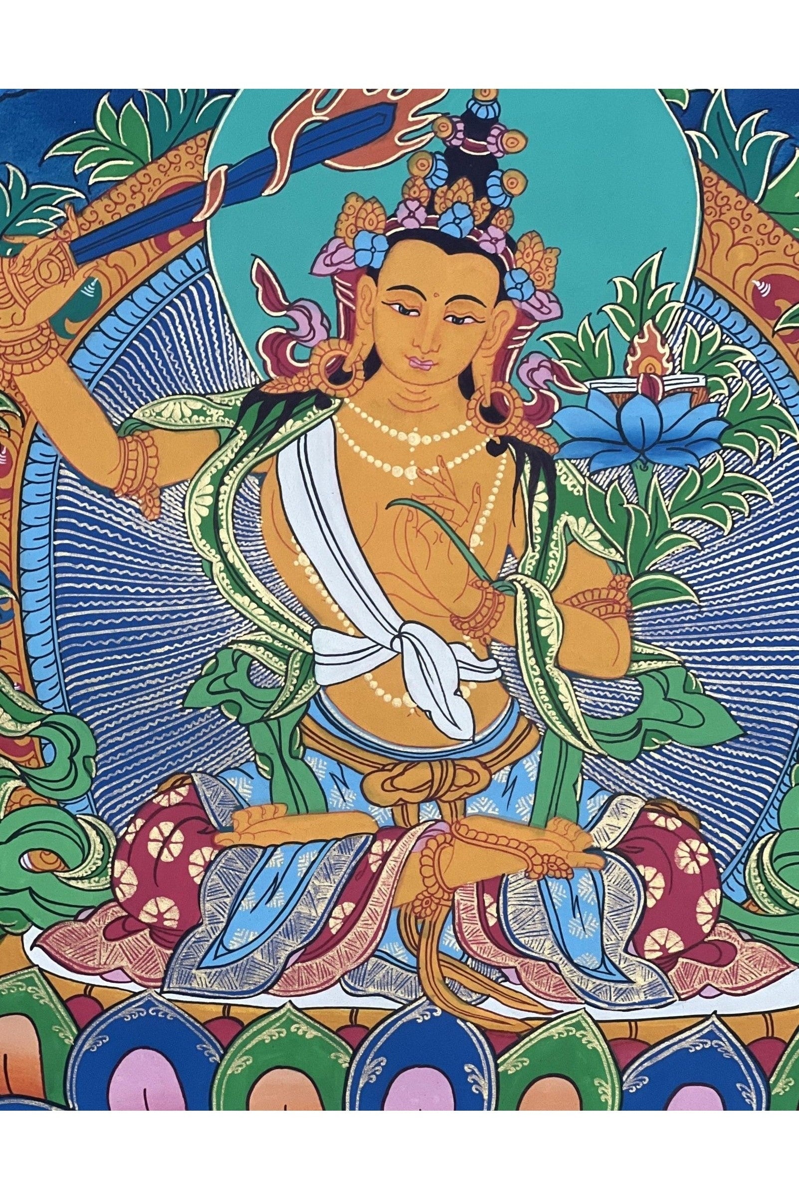 Manjushri/ Manjusri/ Manjushree/Wisdom Bodhisattva Master Quality, Hand - painted Original Tibetan Thangka Painting, Meditation Art - Tibetan Thangka Art
