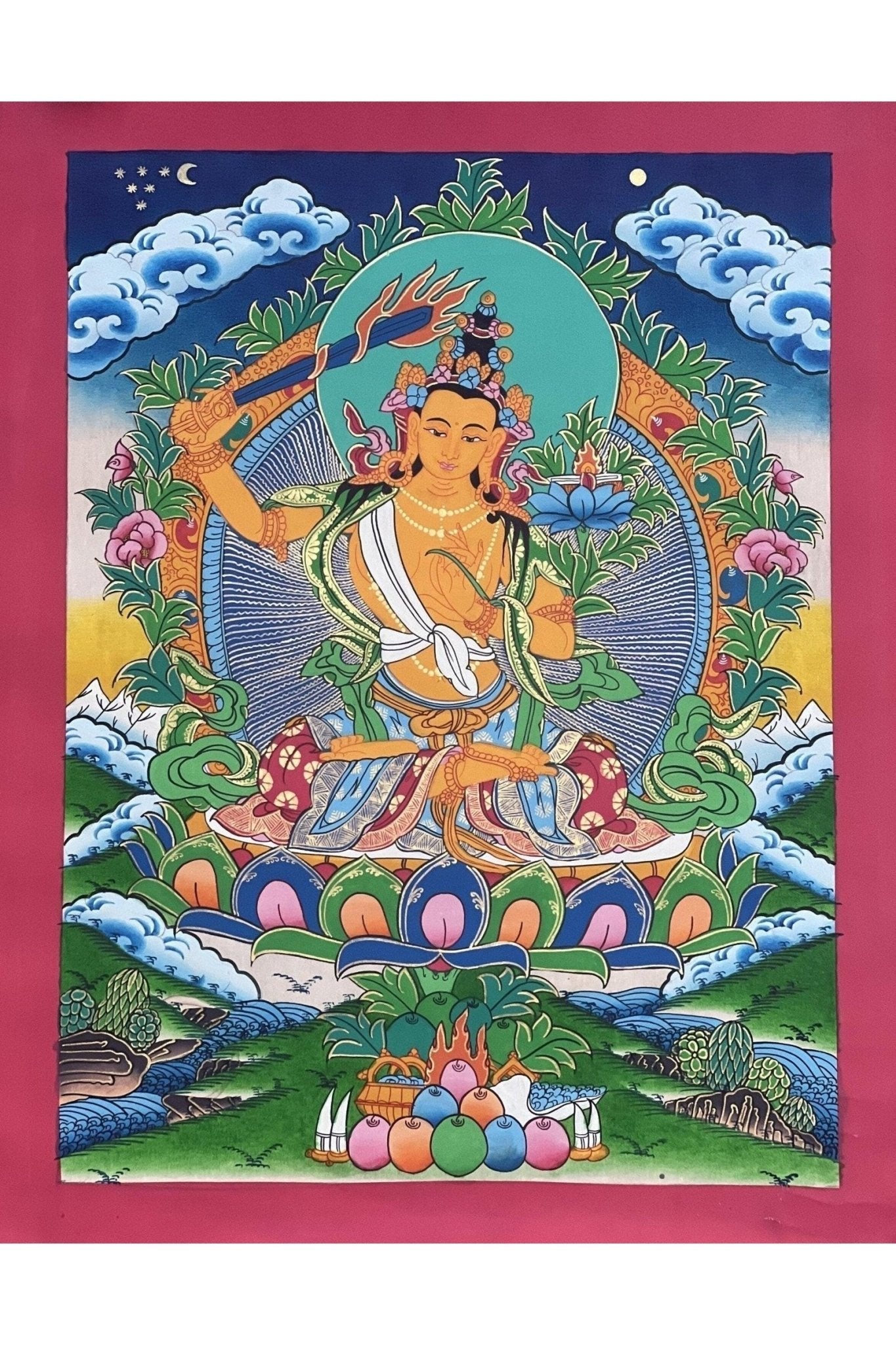 Manjushri/ Manjusri/ Manjushree/Wisdom Bodhisattva Master Quality, Hand - painted Original Tibetan Thangka Painting, Meditation Art - Tibetan Thangka Art