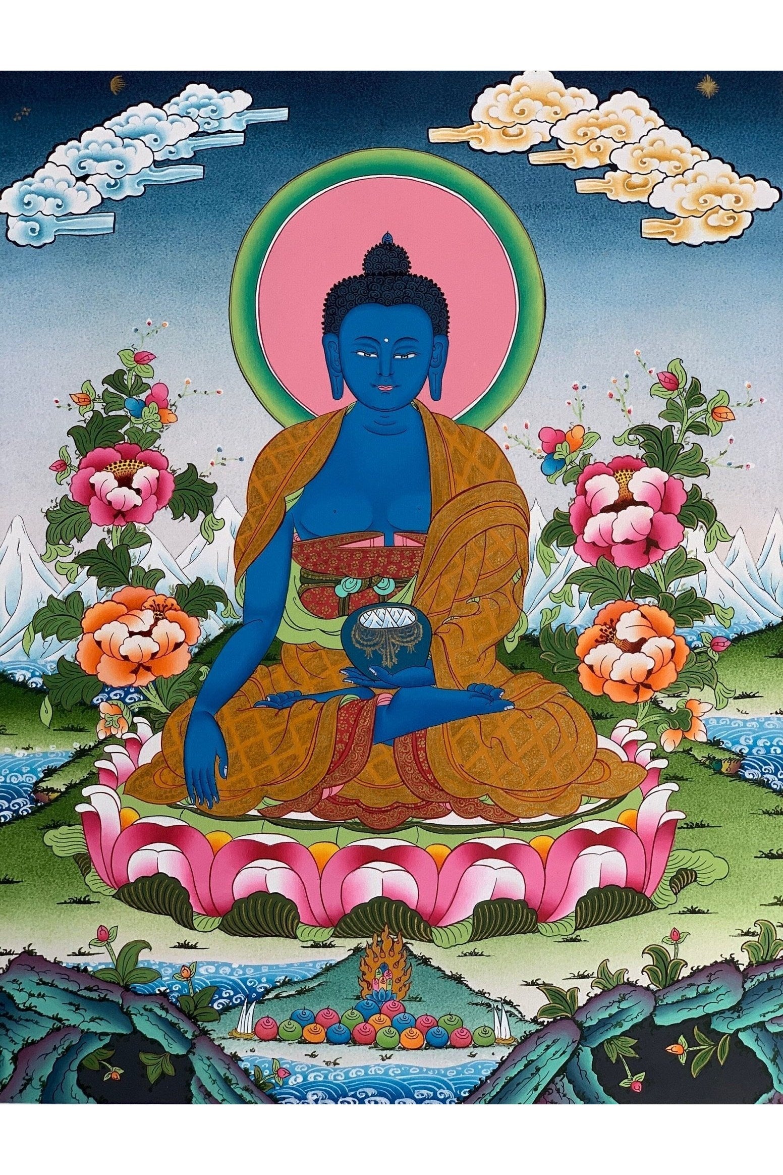 Medicine Buddha/ Bhaisajyaguru/ Master Healer Master - Quality Masterpiece Tibetan Thangka Painting/ Original Buddhist Meditation Art - Tibetan Thangka Art
