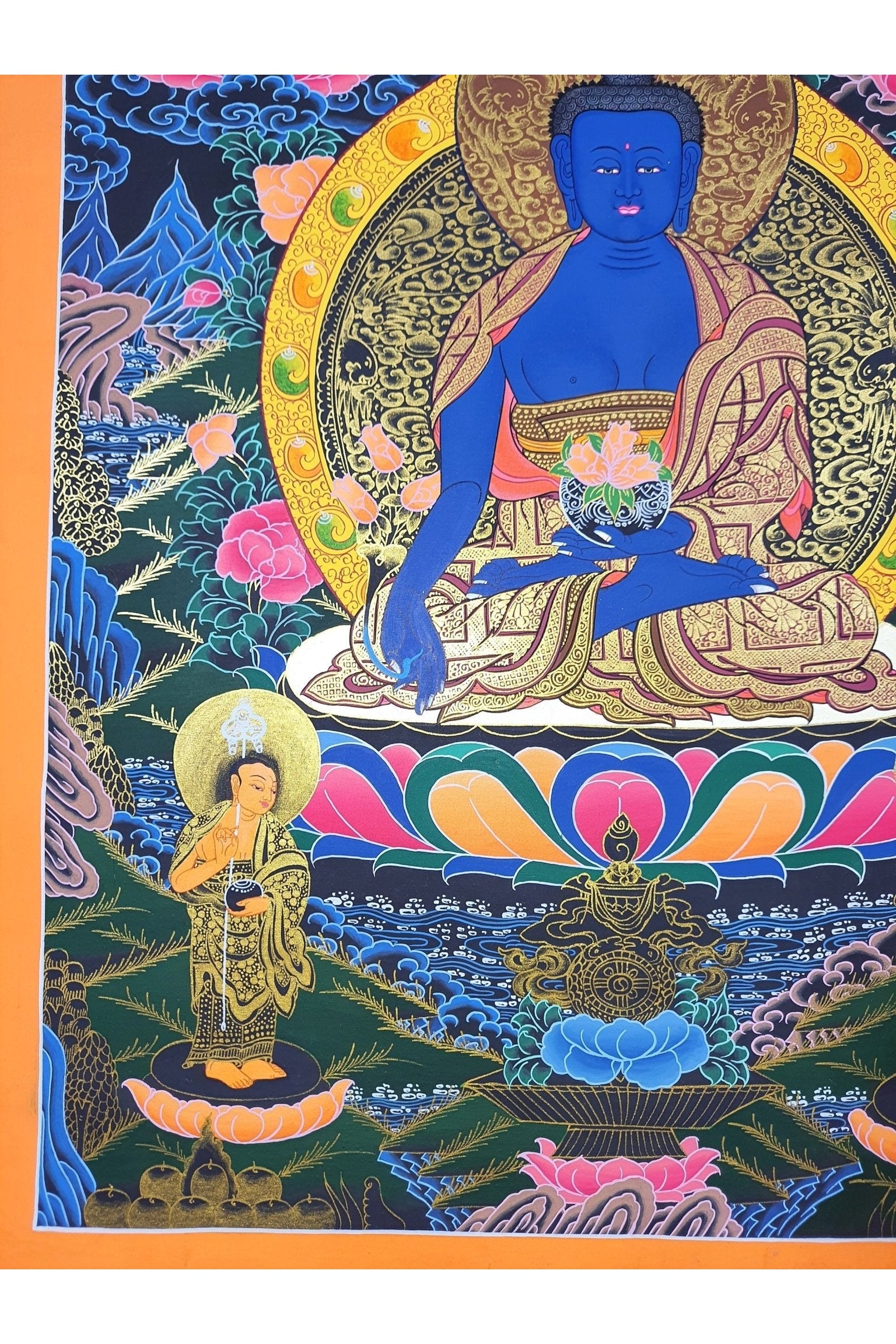 Medicine Buddha, Medicine Master, BhaisajyaGuru, Master Quality Original Tibetan Thangka Painting, Meditation Art - Tibetan Thangka Art
