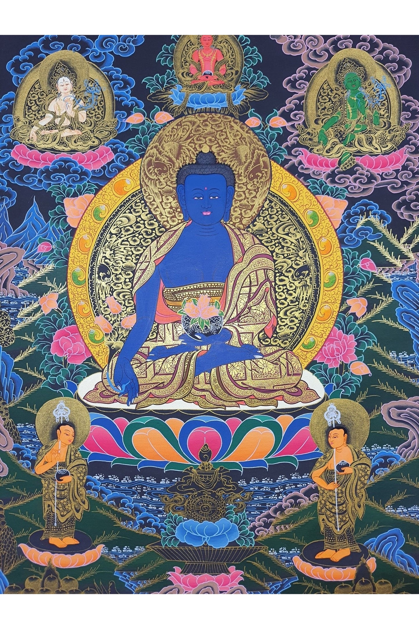 Medicine Buddha, Medicine Master, BhaisajyaGuru, Master Quality Original Tibetan Thangka Painting, Meditation Art - Tibetan Thangka Art
