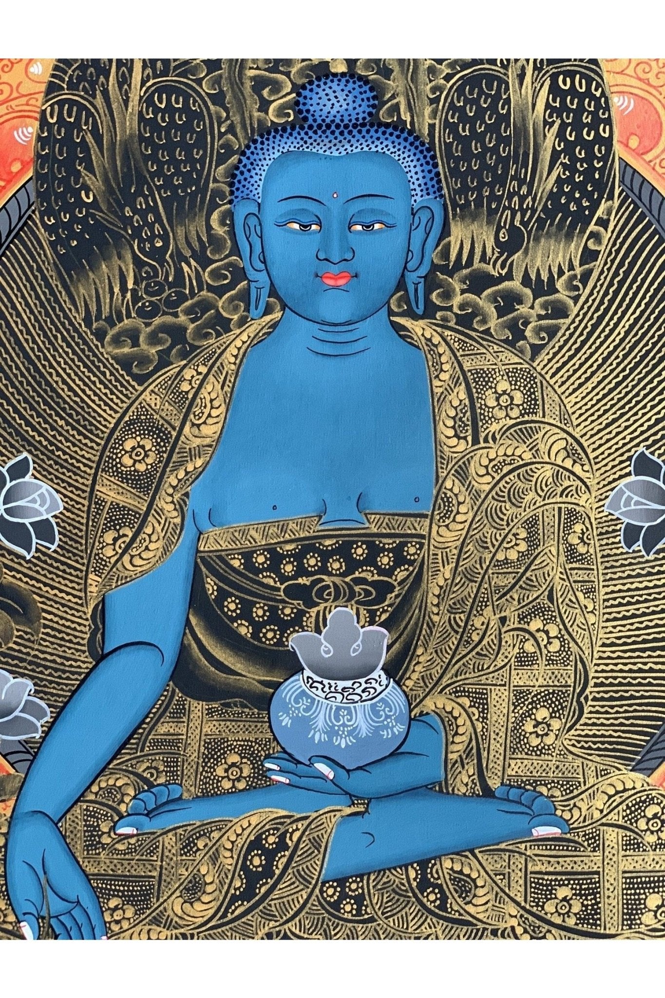 Medicine Buddha, Medicine Master, BhaisajyaGuru, Masterpiece Master Quality Original Tibetan Thangka Painting Compassion Meditation Art - Tibetan Thangka Art
