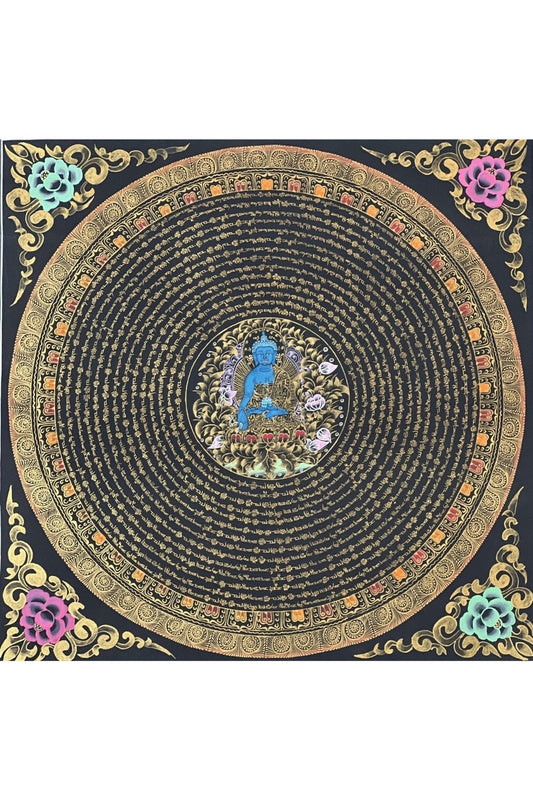 Medicine Buddha OM mani Padme Huma Mantra Mandala Buddhist Meditation Thangka Painting Original Art/ Wall Hanging/Home Décor - Tibetan Thangka Art