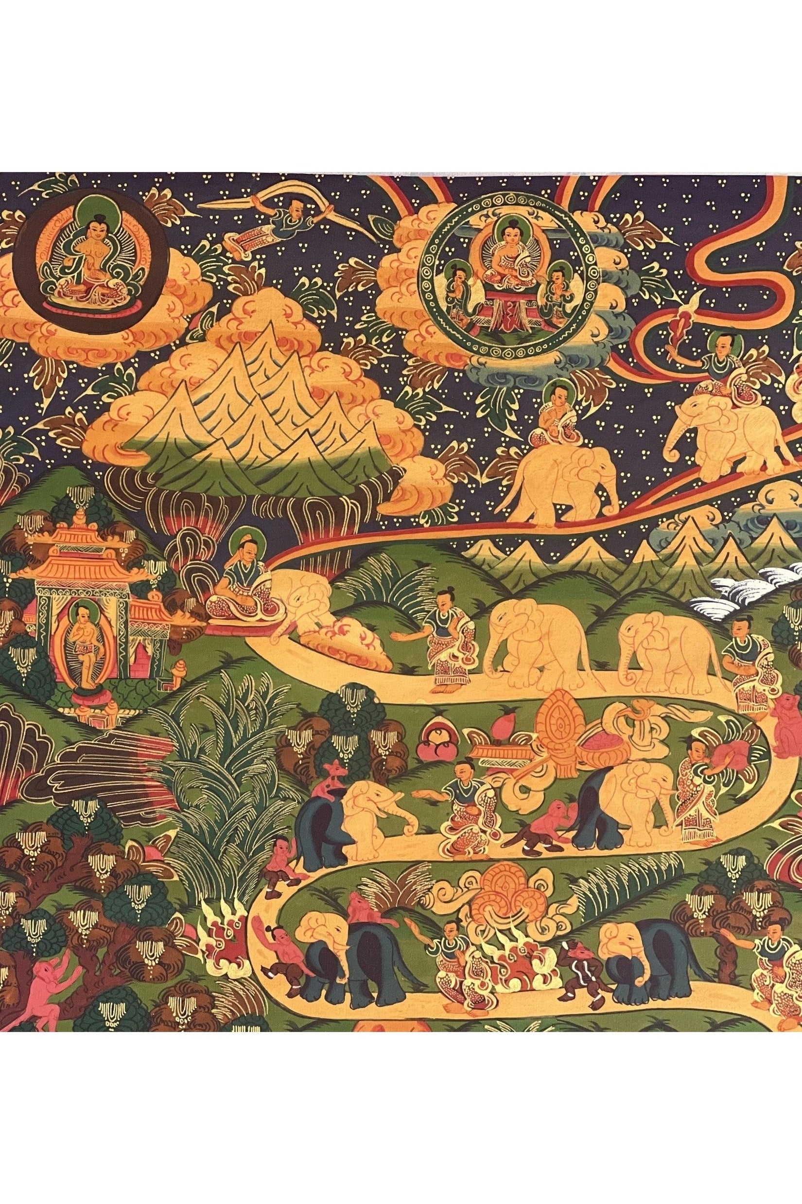 Nine Stage Samatha Meditation/Elephant Path/ Way to Heaven/ Way to Nirvana Original Tibetan Thangka Painting, Meditation Art /Wall Hanging - Tibetan Thangka Art