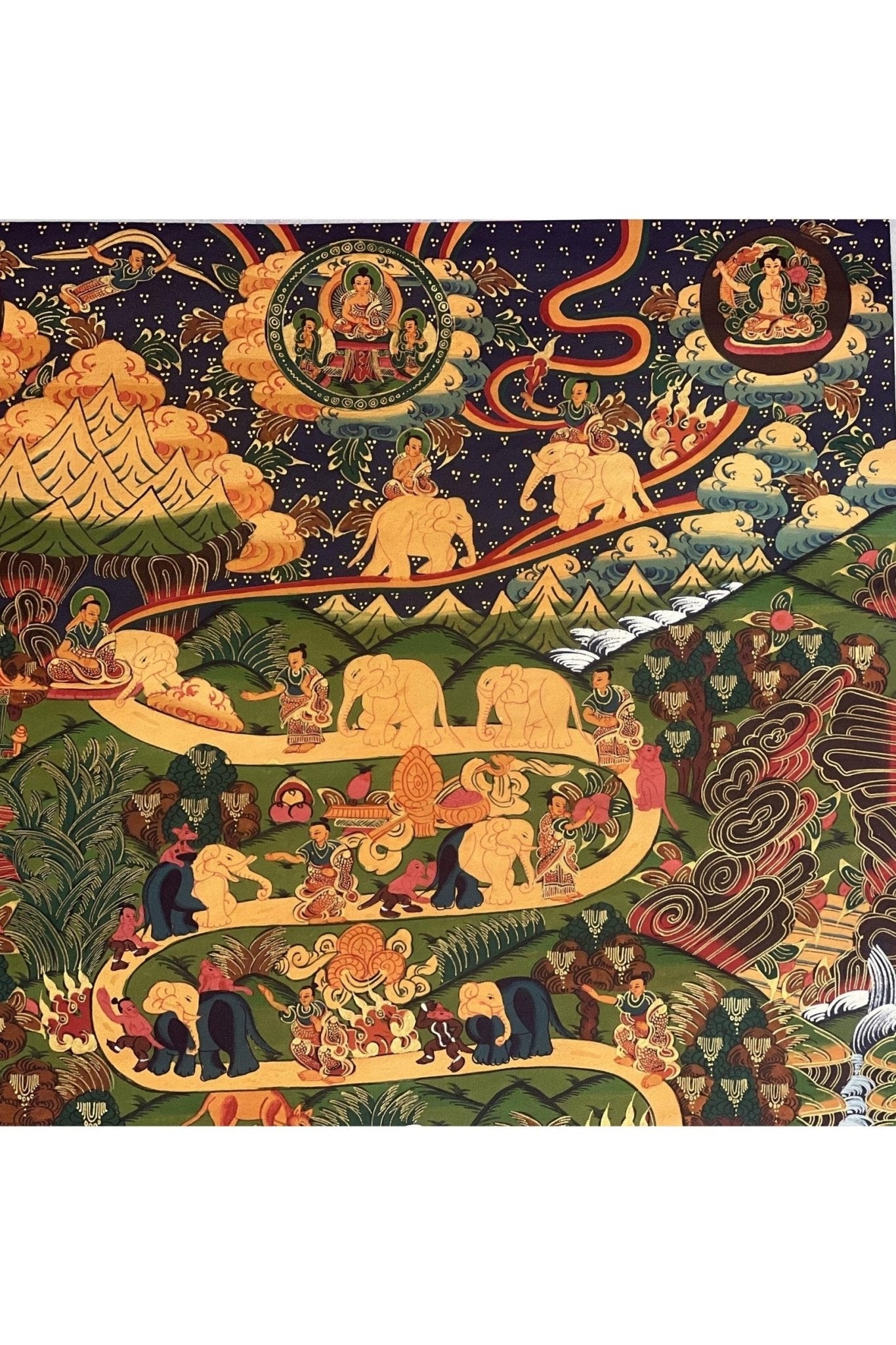 Nine Stage Samatha Meditation/Elephant Path/ Way to Heaven/ Way to Nirvana Original Tibetan Thangka Painting, Meditation Art /Wall Hanging - Tibetan Thangka Art