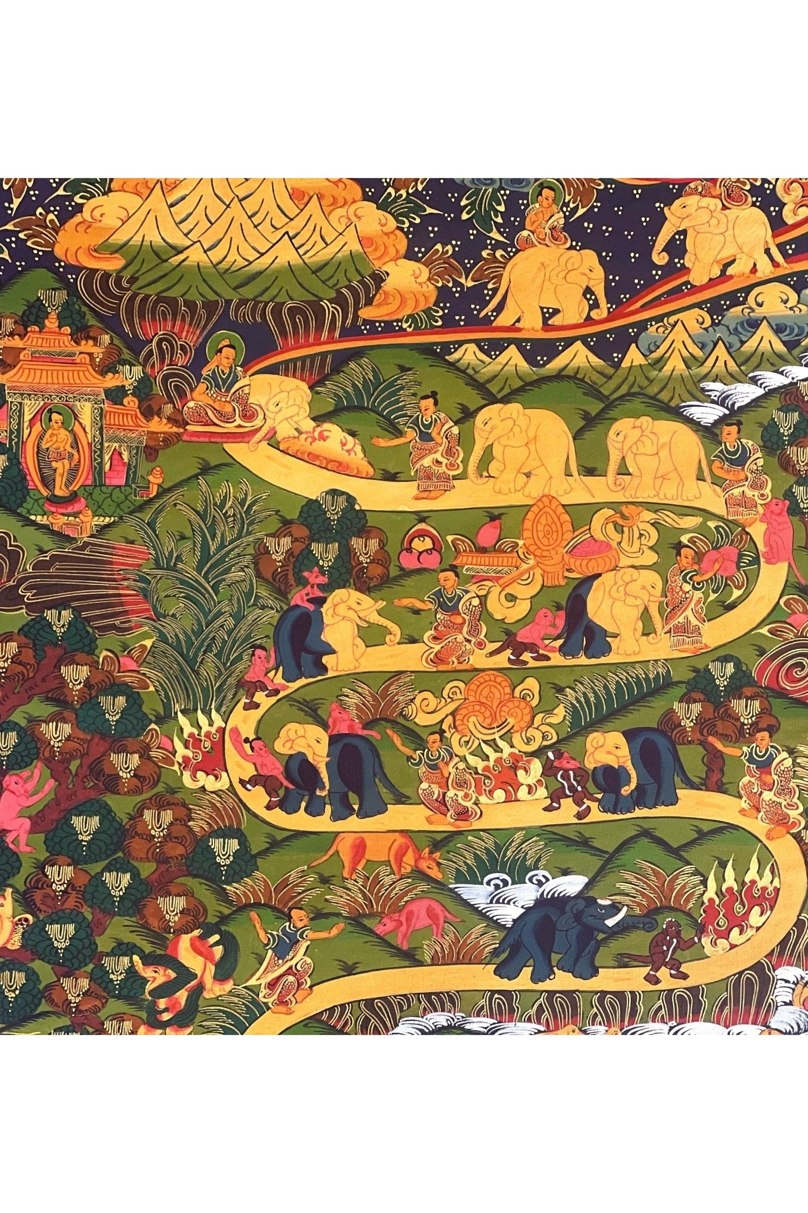 Nine Stage Samatha Meditation/Elephant Path/ Way to Heaven/ Way to Nirvana Original Tibetan Thangka Painting, Meditation Art /Wall Hanging - Tibetan Thangka Art