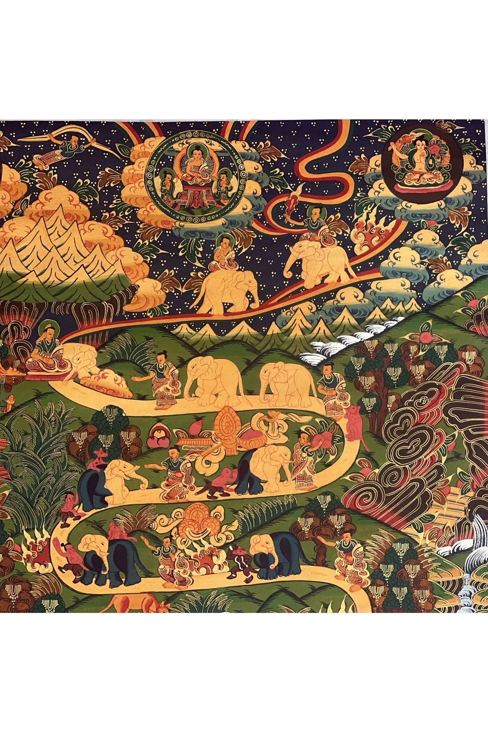 Nine Stage Samatha Meditation/Elephant Path/ Way to Heaven/ Way to Nirvana Original Tibetan Thangka Painting, Meditation Art /Wall Hanging - Tibetan Thangka Art