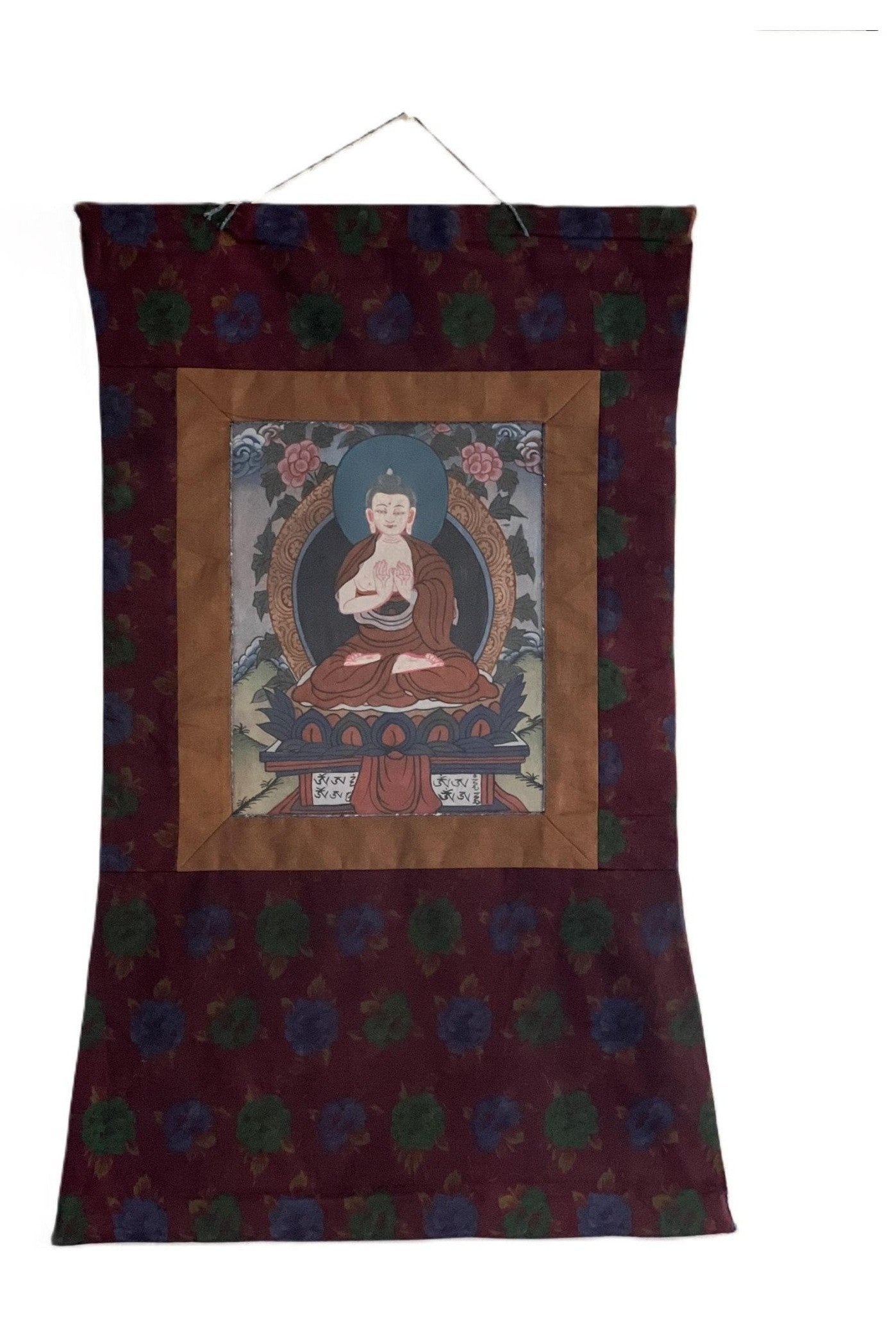 Old/ Vintage/ Vairocana Buddha/ Dhyani Buddha/ Knowledge Buddha Original Tibetan Thangka Painting/ Meditation Art with Traditional Brocade - Tibetan Thangka Art