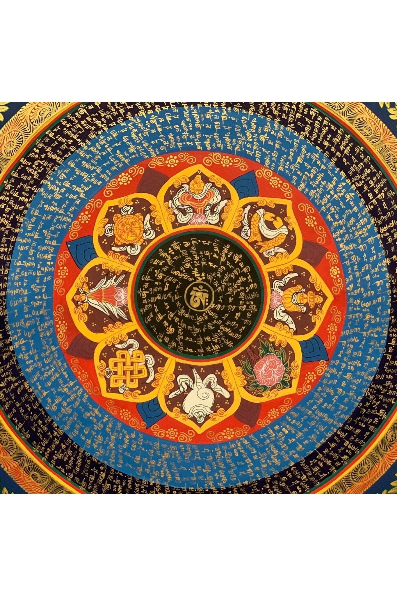 Om Lotus Mandala, Wheel of Life, Thangka Painting, Original Art, 20 x 20 - Inch - Tibetan Thangka Art