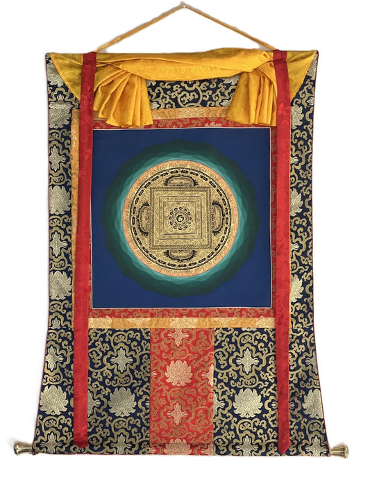 OM Mantra Mandala Art | Tibetan Thangka Wall Hanging from Nepal | Sacred Meditation Painting for Good Luck & Home Blessings - Tibetan Thangka Art