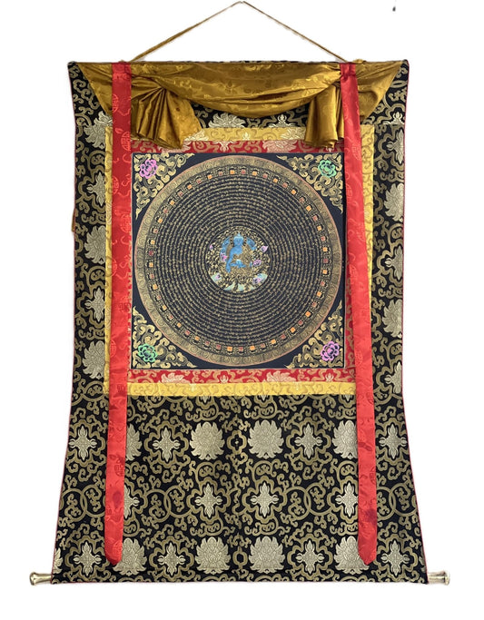 OM Mantra Mandala Art | Tibetan Thangka Wall Hanging from Nepal | Sacred Meditation Painting for Good Luck & Home Blessings - Tibetan Thangka Art