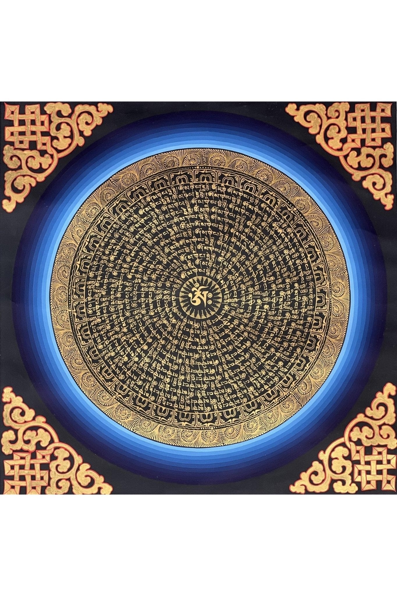 Om Mantra Mandala Tibetan Thangka Painting/ Original Hand - Painting/ Buddhist Art for Meditation /Wall Hanging with Silk Brocade - Tibetan Thangka Art