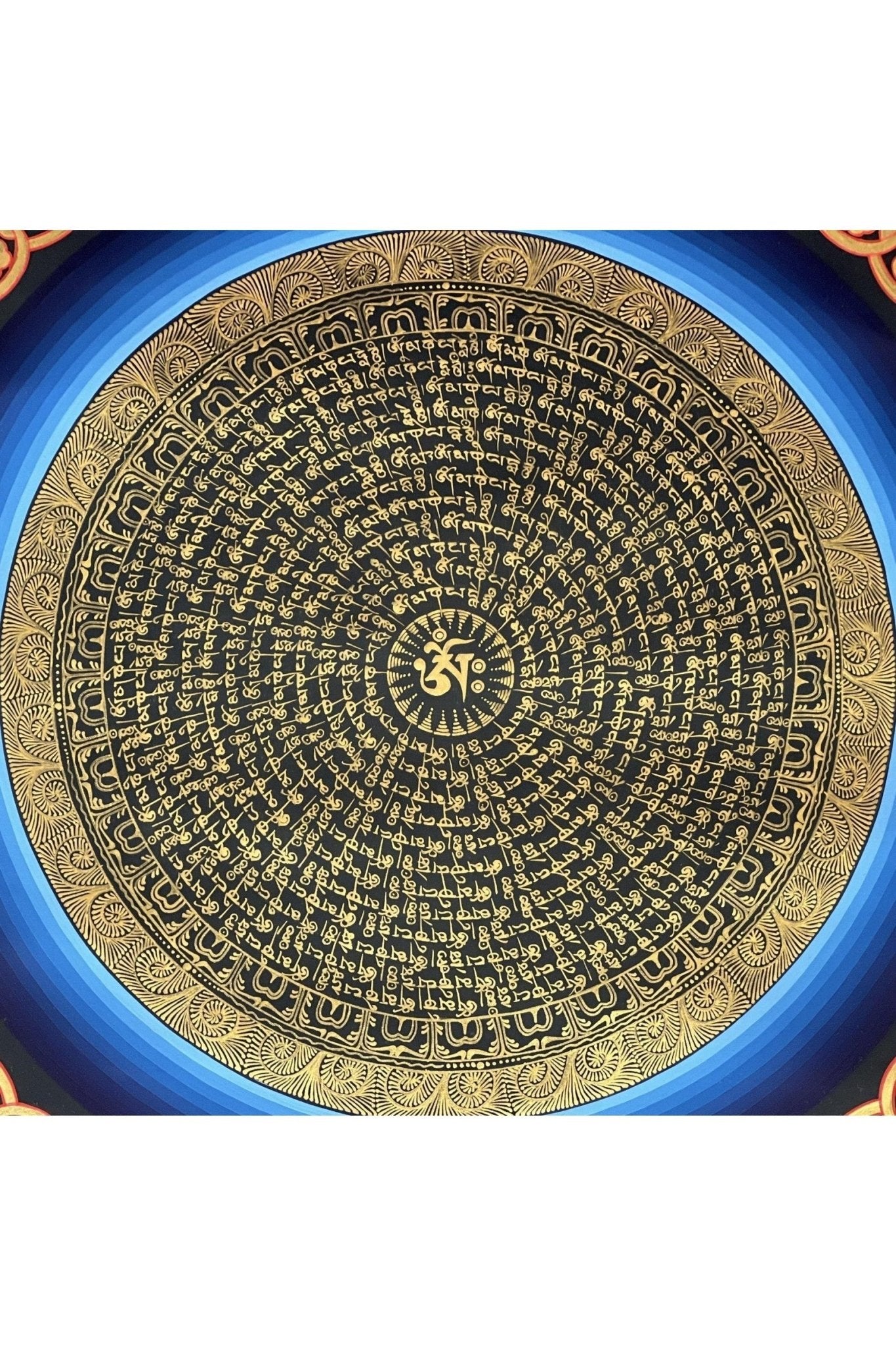 Om Mantra Mandala Tibetan Thangka Painting/ Original Hand - Painting/ Buddhist Art for Meditation /Wall Hanging with Silk Brocade - Tibetan Thangka Art