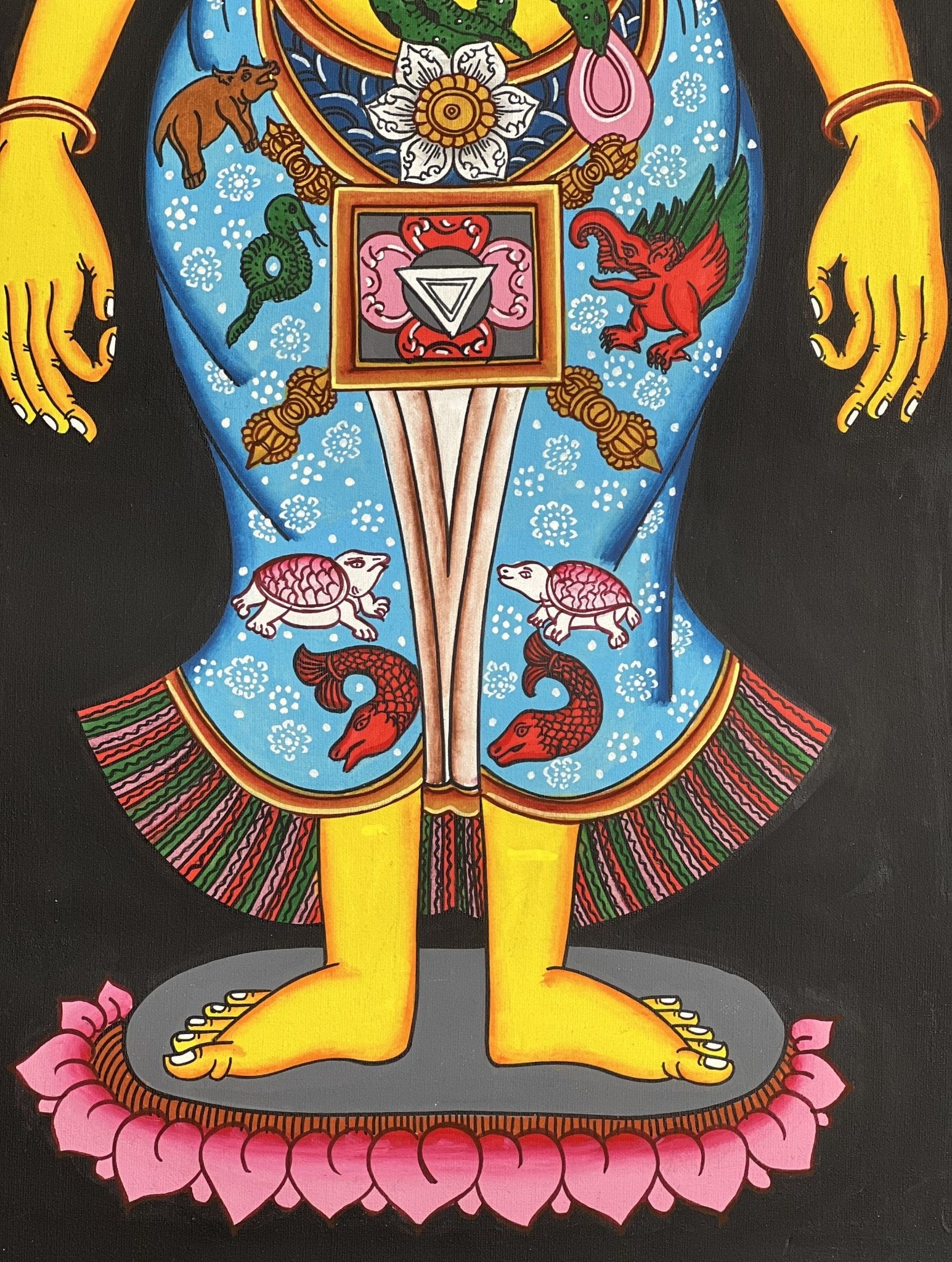 Original Hand - painted 7 Chakra/ Kundalini Chakra/ Body Chakra/ Energy Healing/ Yogic Chakra Tibetan Thangka Panting with Cotton Brocade - Tibetan Thangka Art