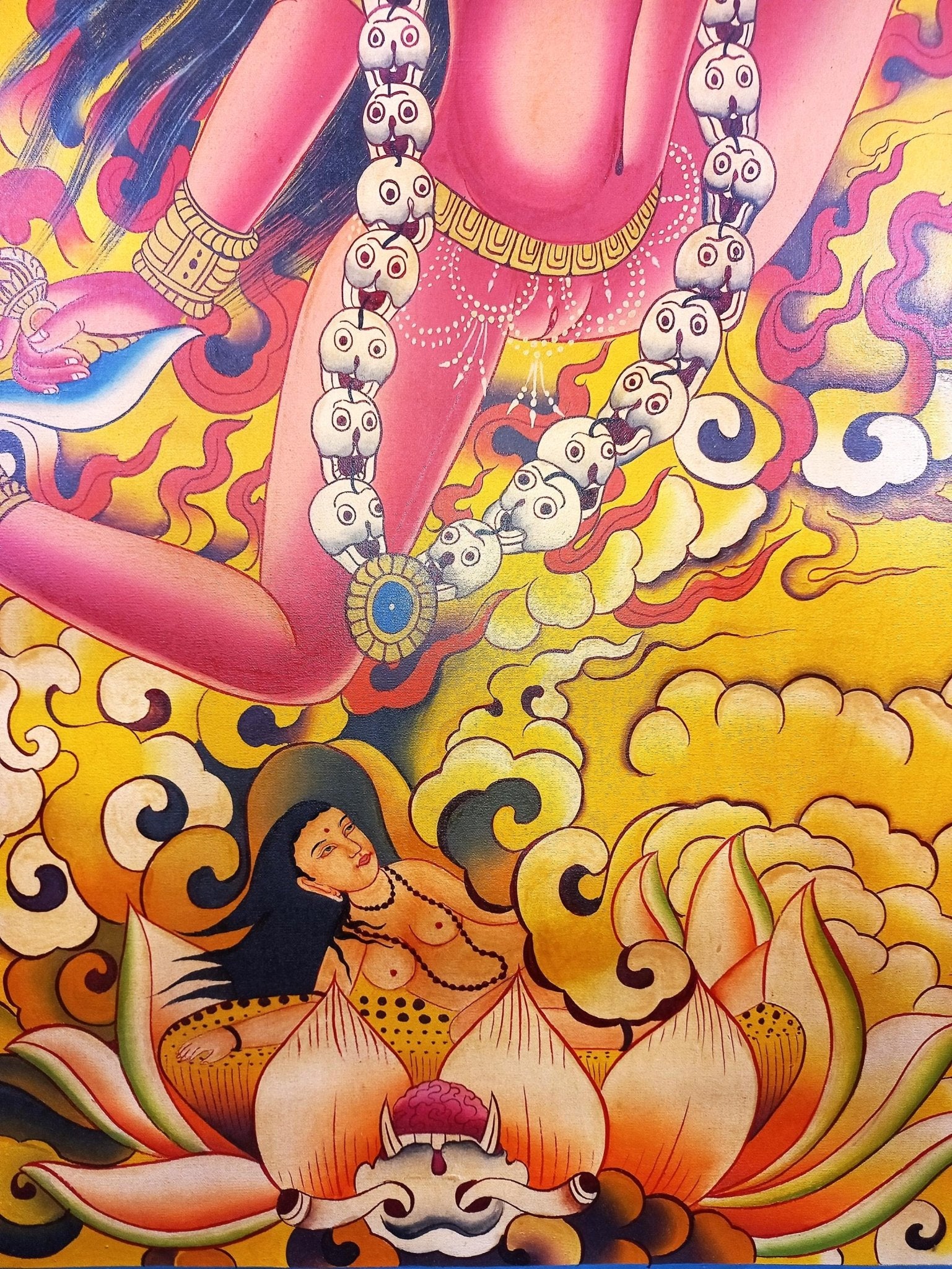 Original Hand - painted Akash Yogini /Jogini Original Masterpiece Newari Paubha Style Smoky Tibetan Thangka Painting /Tantra Art From Nepal - Tibetan Thangka Art