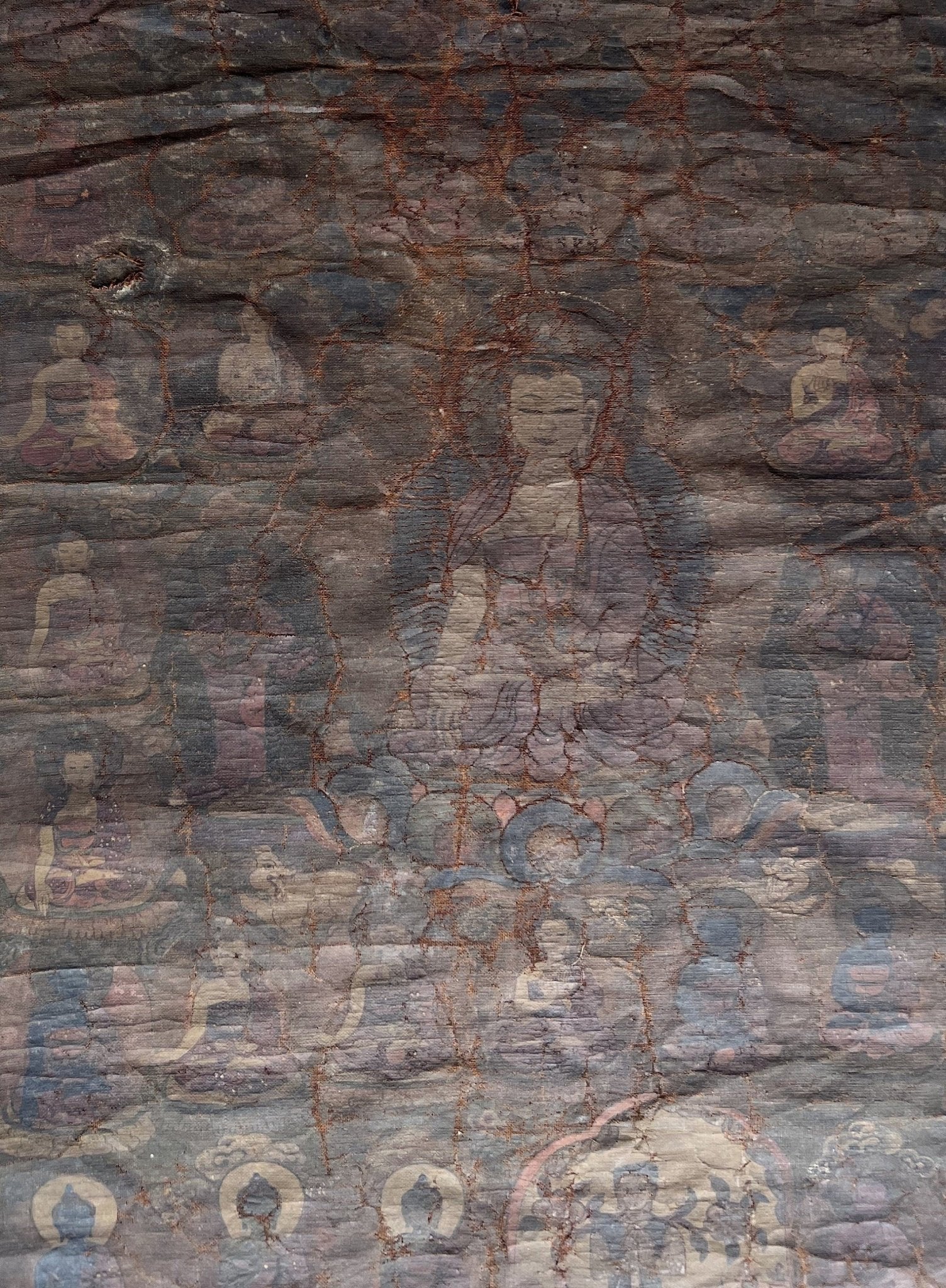 Original hand - painted Antique/Vintage 35 Confession Buddha Tibetan Thangka Painting from Nepal - Tibetan Thangka Art