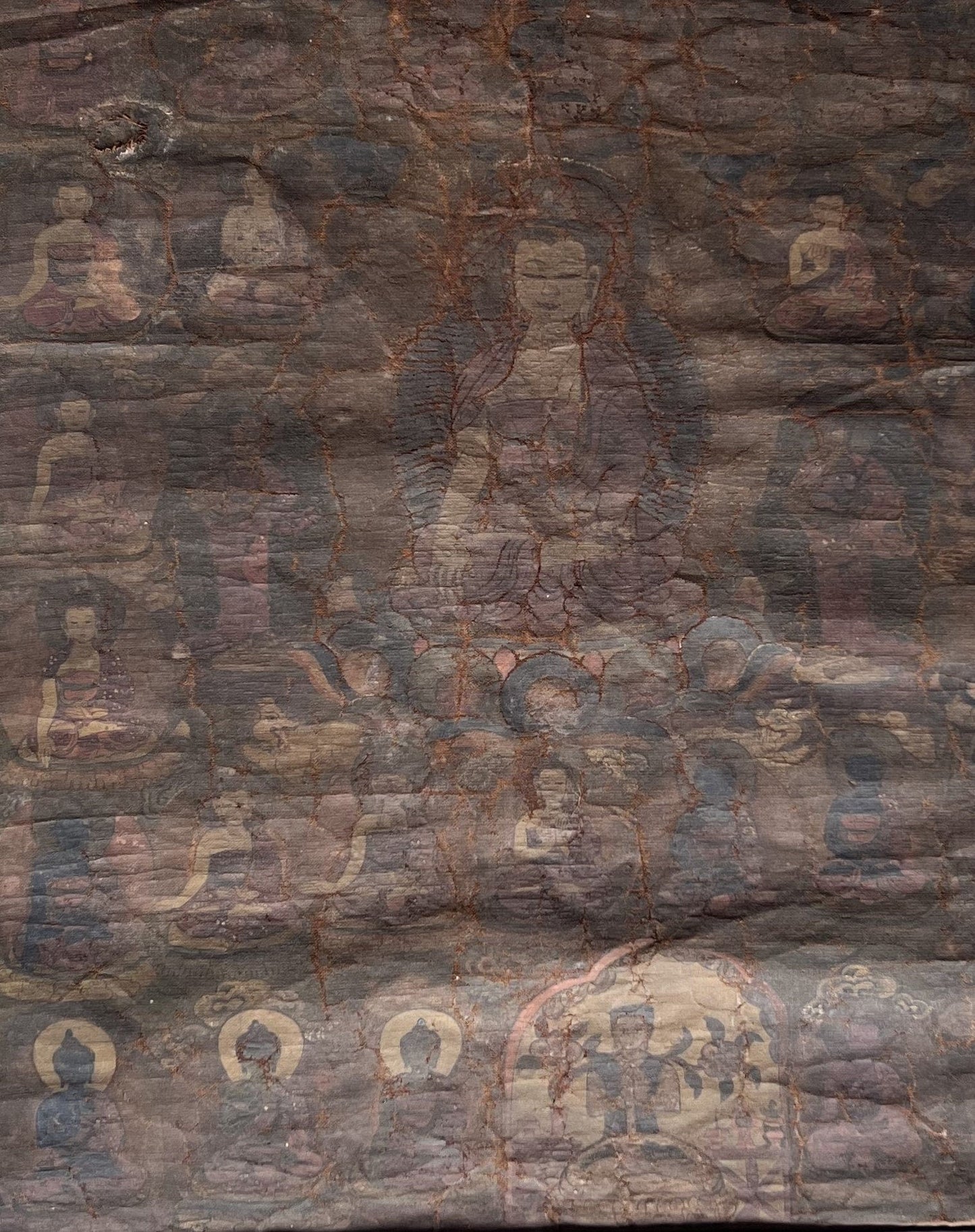 Original hand - painted Antique/Vintage 35 Confession Buddha Tibetan Thangka Painting from Nepal - Tibetan Thangka Art