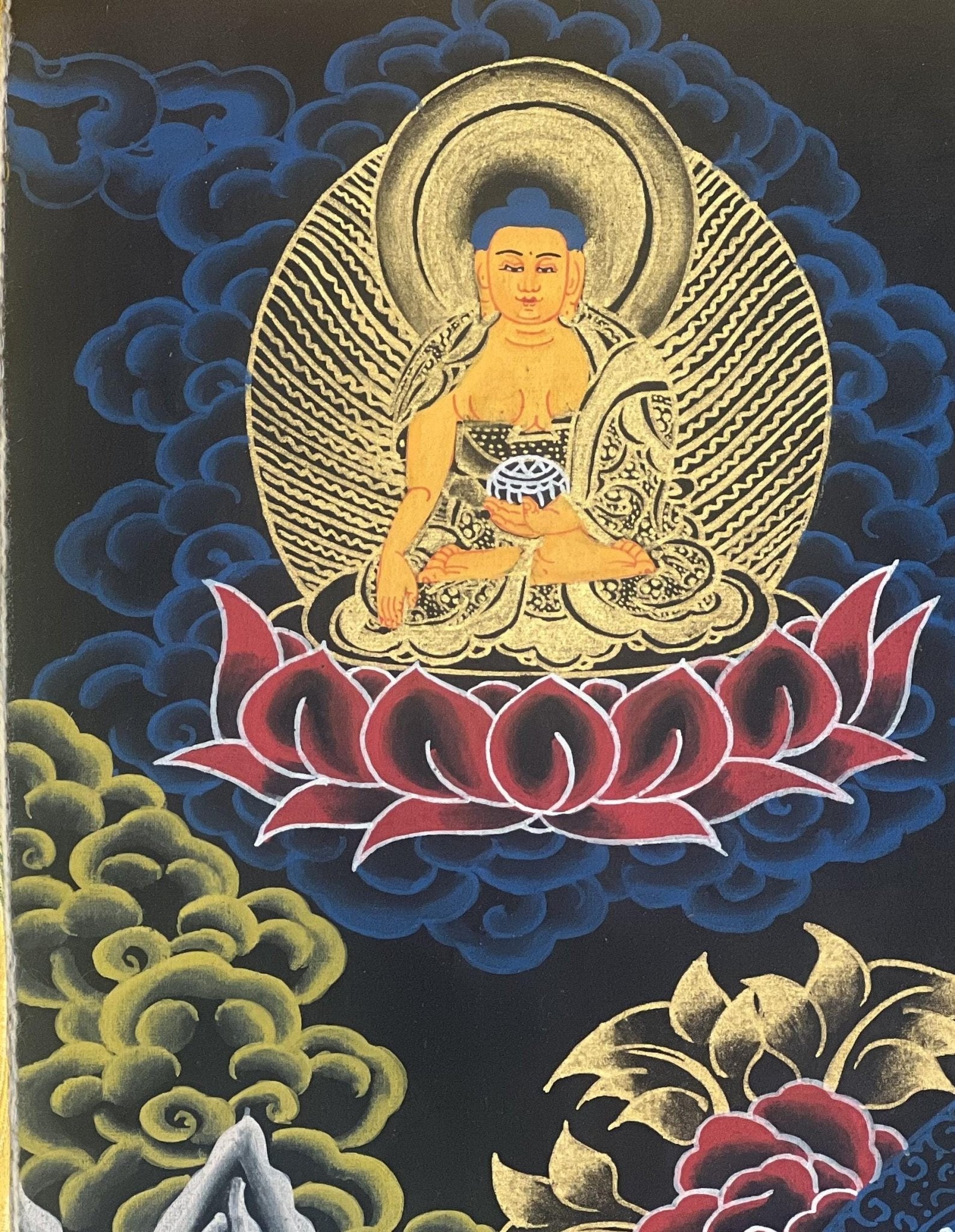 Original Hand Painted Avalokiteshvara/ Chenrezig Compassion / Meditation Tibetan Thangka Painting with Silk Brocade - Tibetan Thangka Art