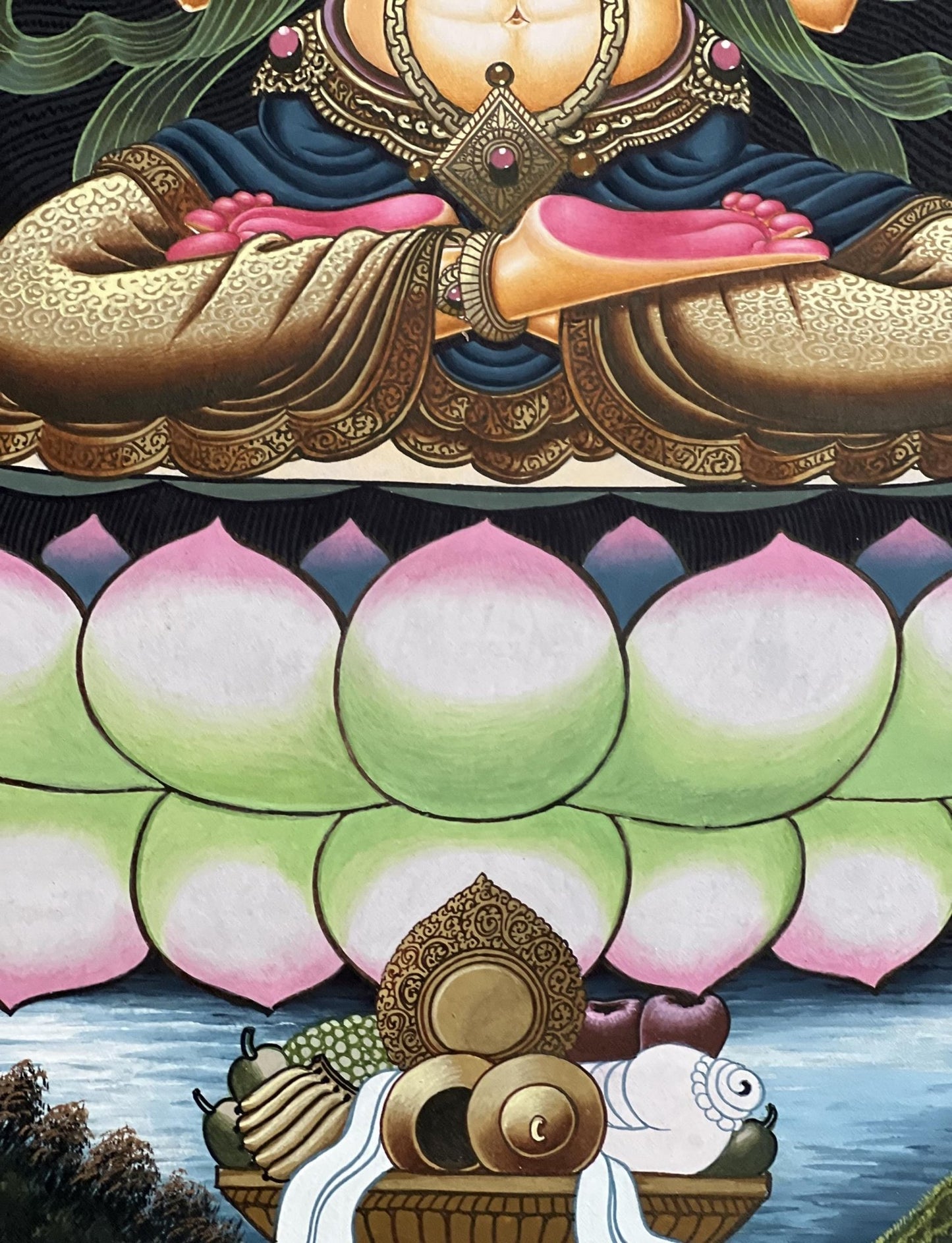 Original Hand - painted Avalokiteshvara/ Chenrezig/ Lokesvara Masterpiece Newari Paubha/ Pauva Thangka Painting from Kathmandu Valley - Tibetan Thangka Art