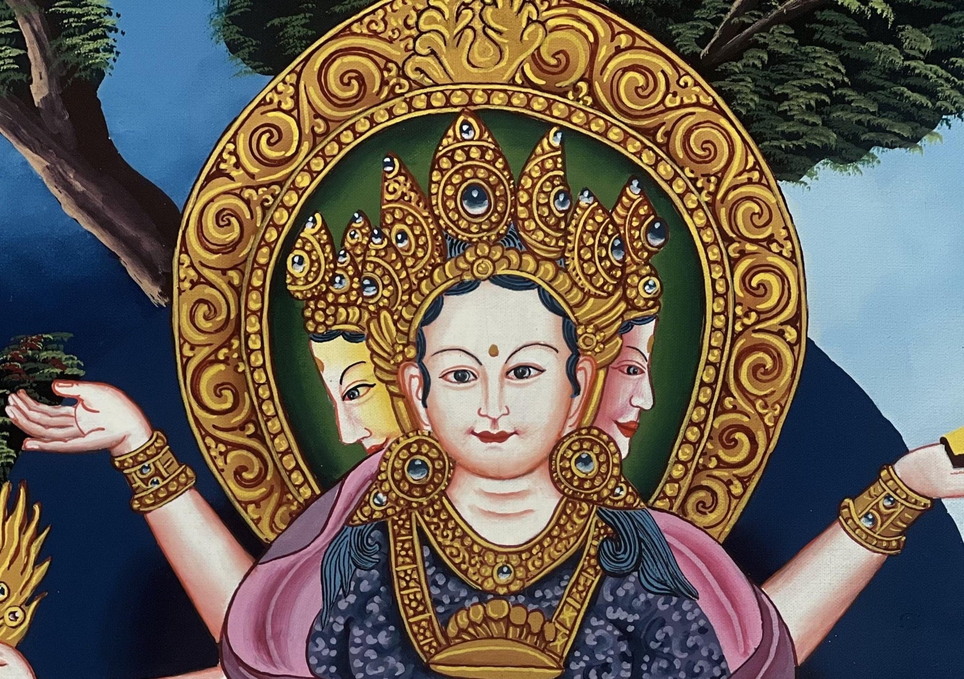 Original Hand - Painted Basundhara Devi Thangka | Authentic Tibetan Thangka Art | Spiritual Wall Decor for Meditation & Yoga | Buddhist Art - Tibetan Thangka Art