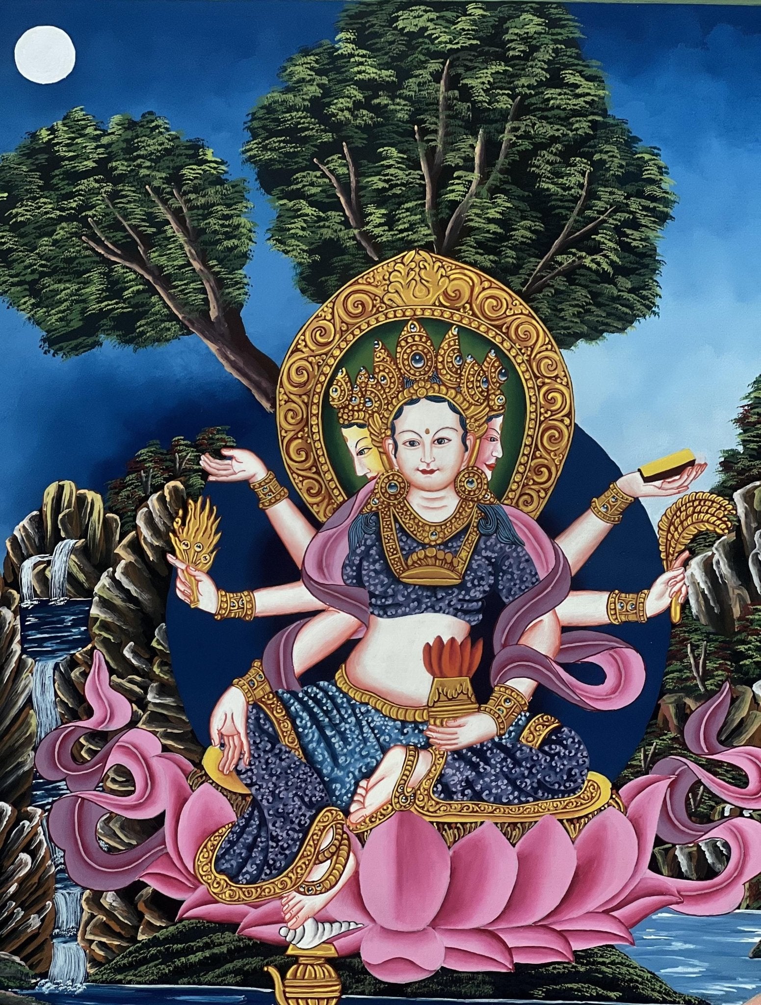 Original Hand - Painted Basundhara Devi Thangka | Authentic Tibetan Thangka Art | Spiritual Wall Decor for Meditation & Yoga | Buddhist Art - Tibetan Thangka Art