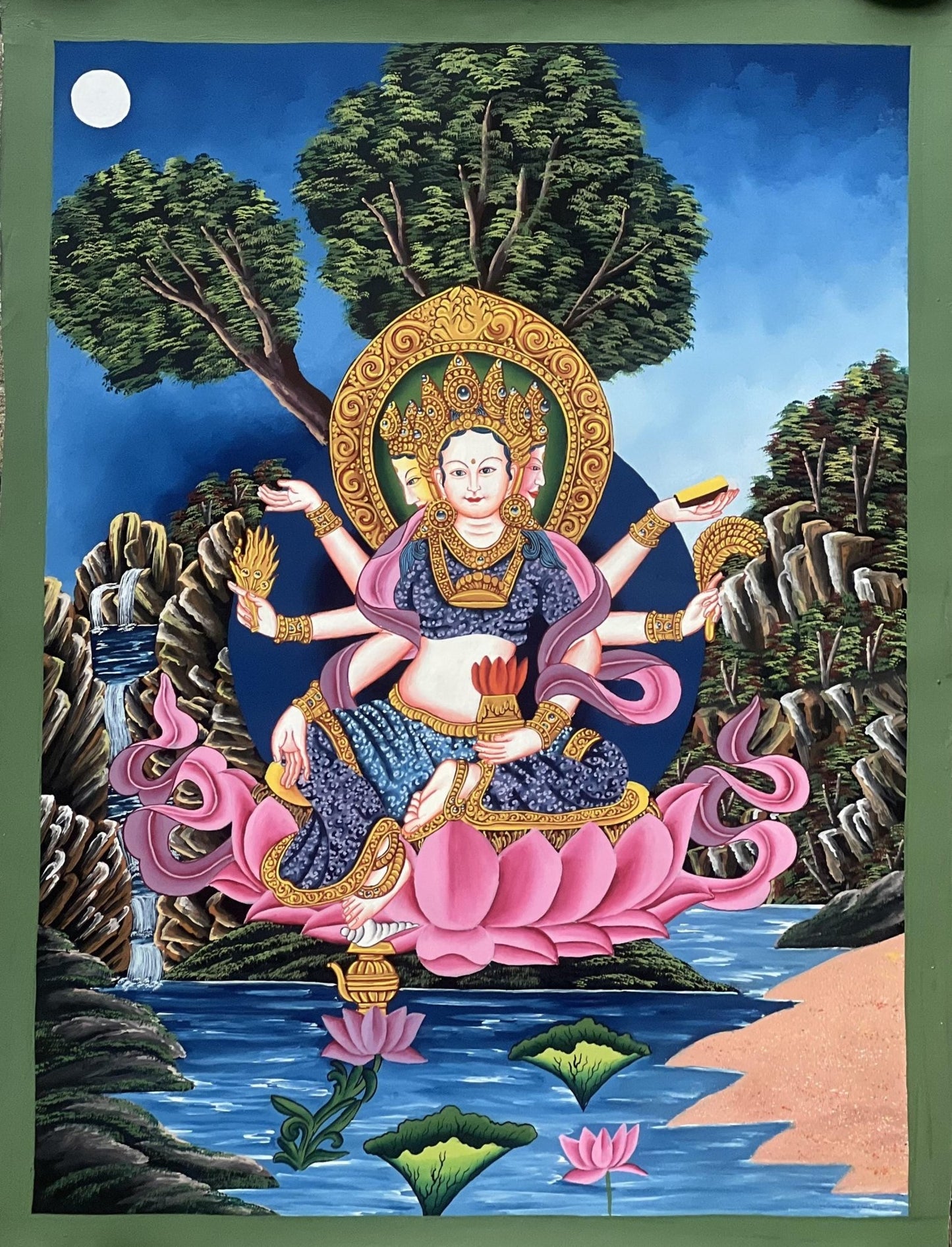 Original Hand - Painted Basundhara Devi Thangka | Authentic Tibetan Thangka Art | Spiritual Wall Decor for Meditation & Yoga | Buddhist Art - Tibetan Thangka Art