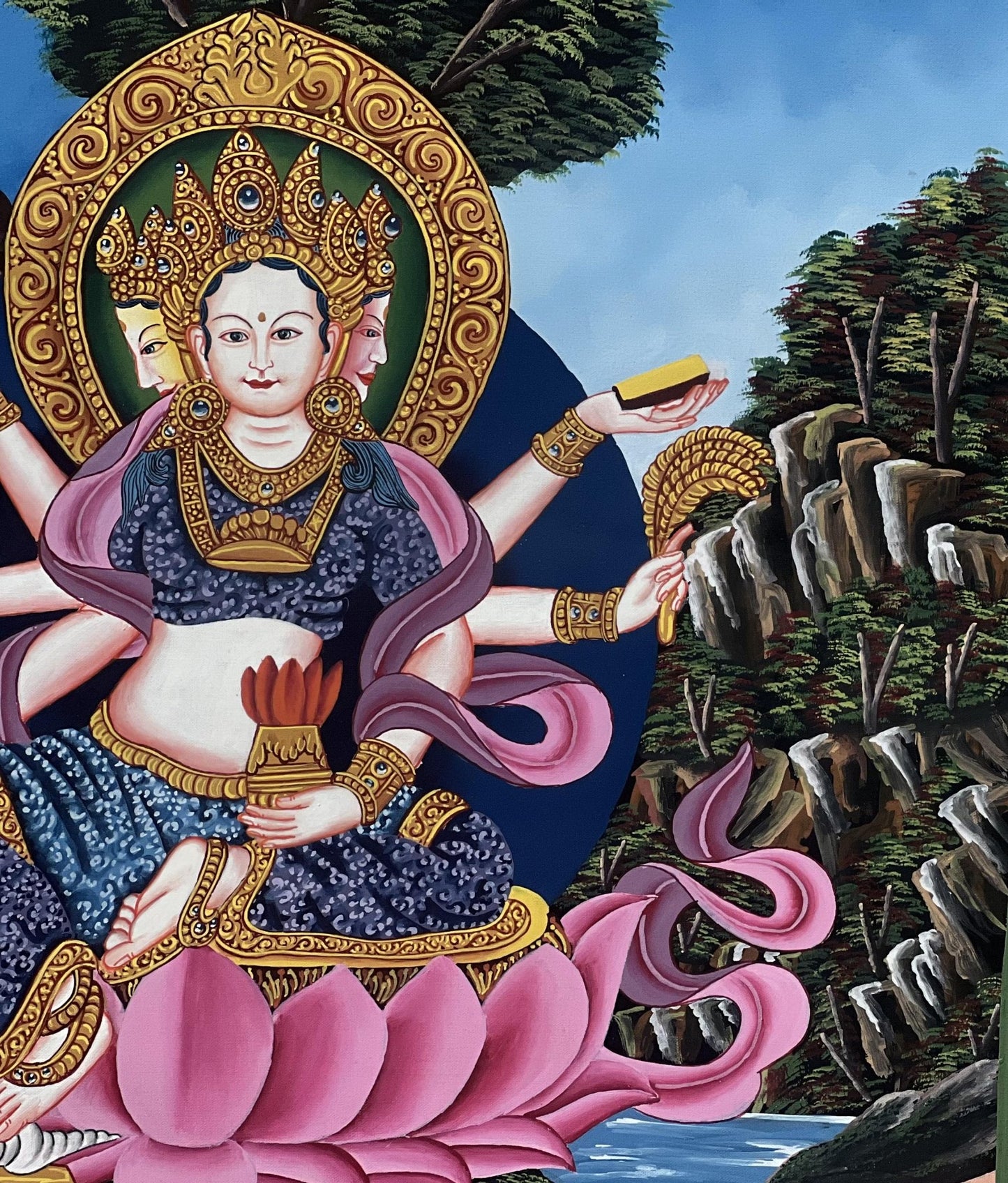 Original Hand - Painted Basundhara Devi Thangka | Authentic Tibetan Thangka Art | Spiritual Wall Decor for Meditation & Yoga | Buddhist Art - Tibetan Thangka Art