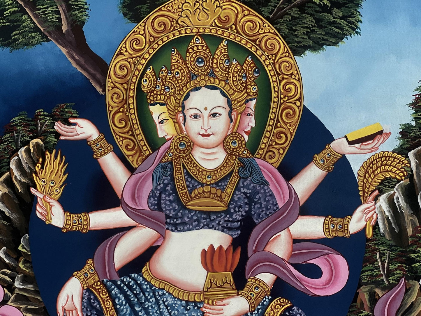 Original Hand - Painted Basundhara Devi Thangka | Authentic Tibetan Thangka Art | Spiritual Wall Decor for Meditation & Yoga | Buddhist Art - Tibetan Thangka Art