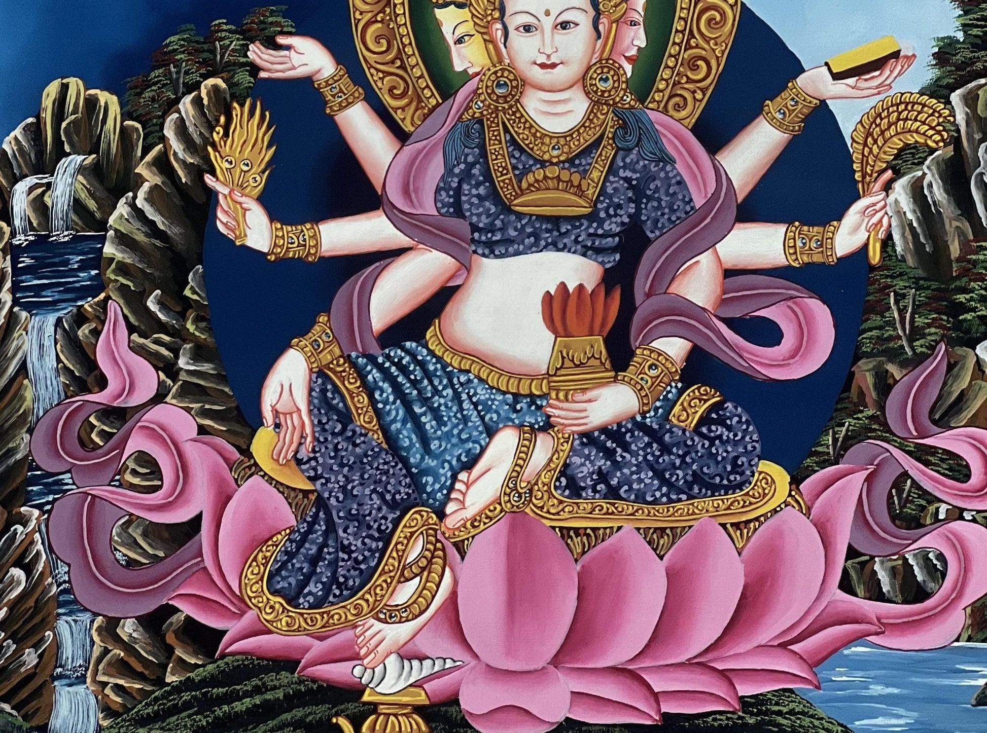 Original Hand - Painted Basundhara Devi Thangka | Authentic Tibetan Thangka Art | Spiritual Wall Decor for Meditation & Yoga | Buddhist Art - Tibetan Thangka Art