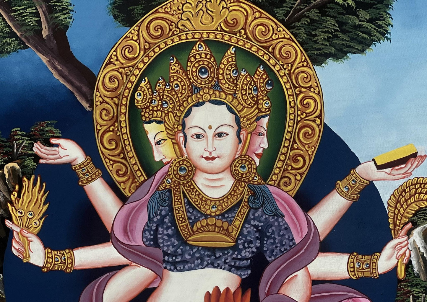 Original Hand - Painted Basundhara Devi Thangka | Authentic Tibetan Thangka Art | Spiritual Wall Decor for Meditation & Yoga | Buddhist Art - Tibetan Thangka Art