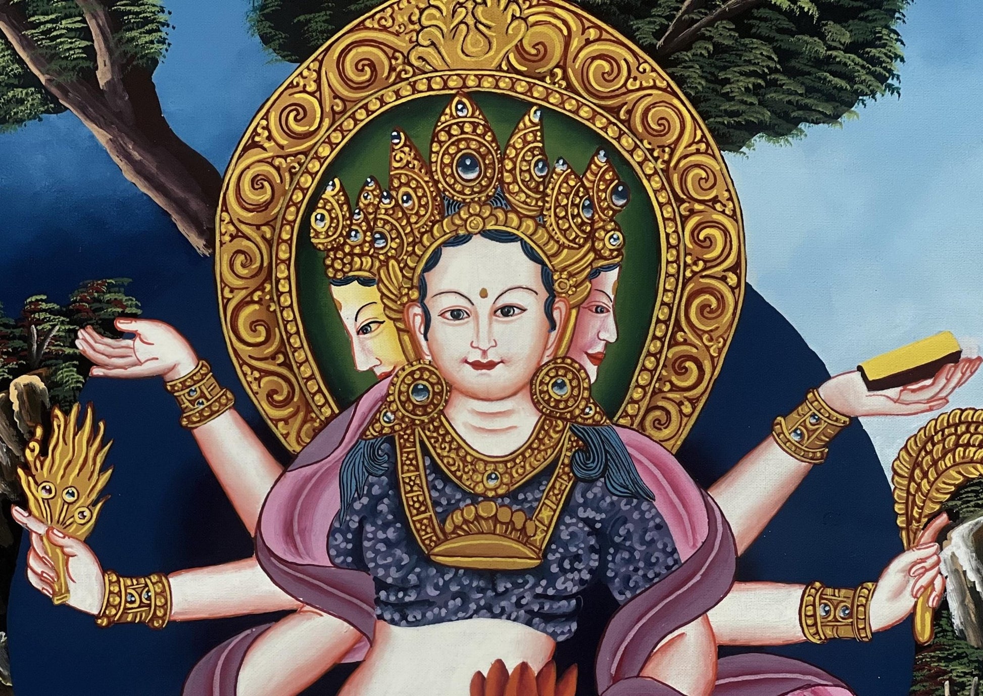 Original Hand - Painted Basundhara Devi Thangka | Authentic Tibetan Thangka Art | Spiritual Wall Decor for Meditation & Yoga | Buddhist Art - Tibetan Thangka Art