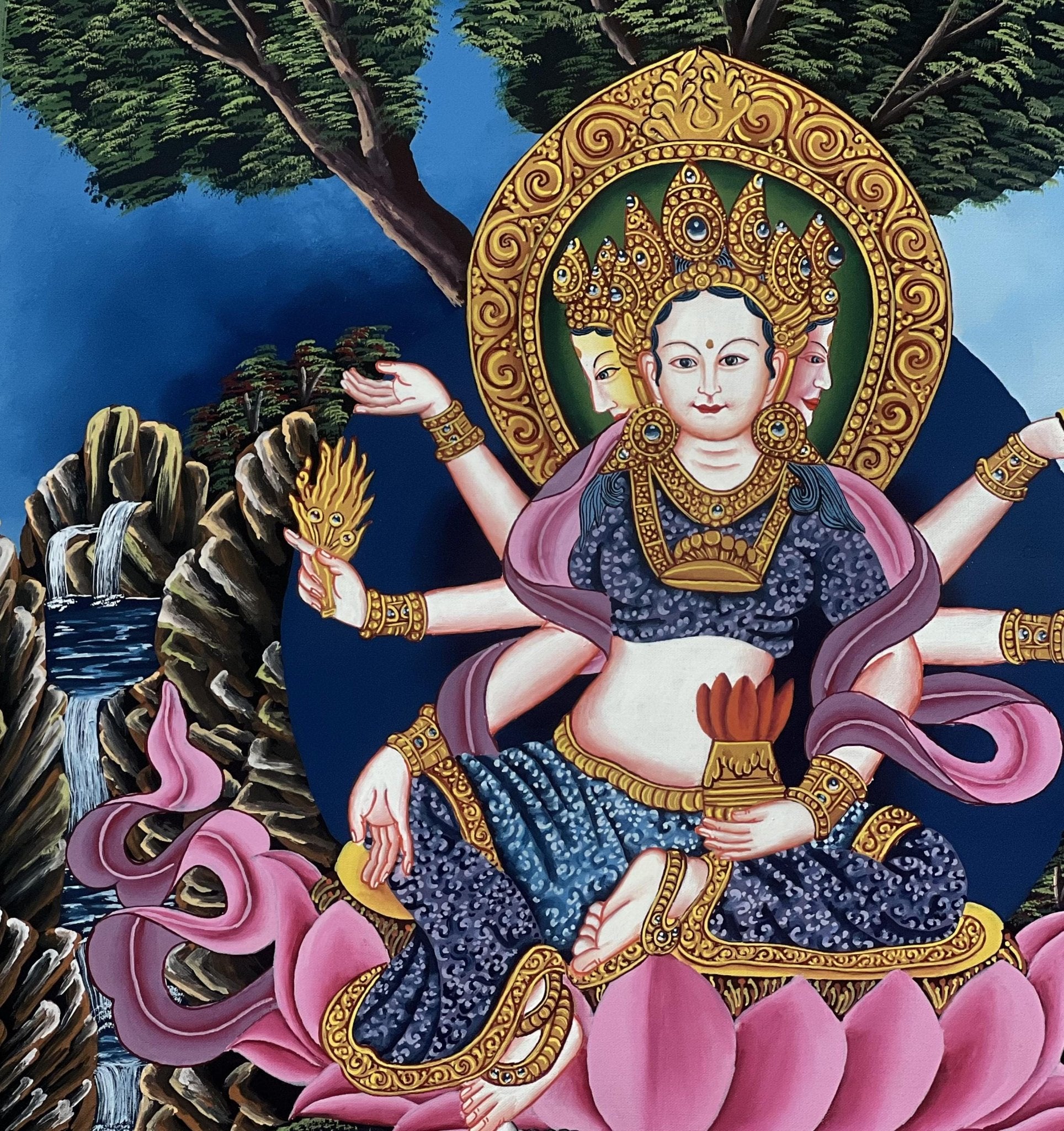 Original Hand - Painted Basundhara Devi Thangka | Authentic Tibetan Thangka Art | Spiritual Wall Decor for Meditation & Yoga | Buddhist Art - Tibetan Thangka Art
