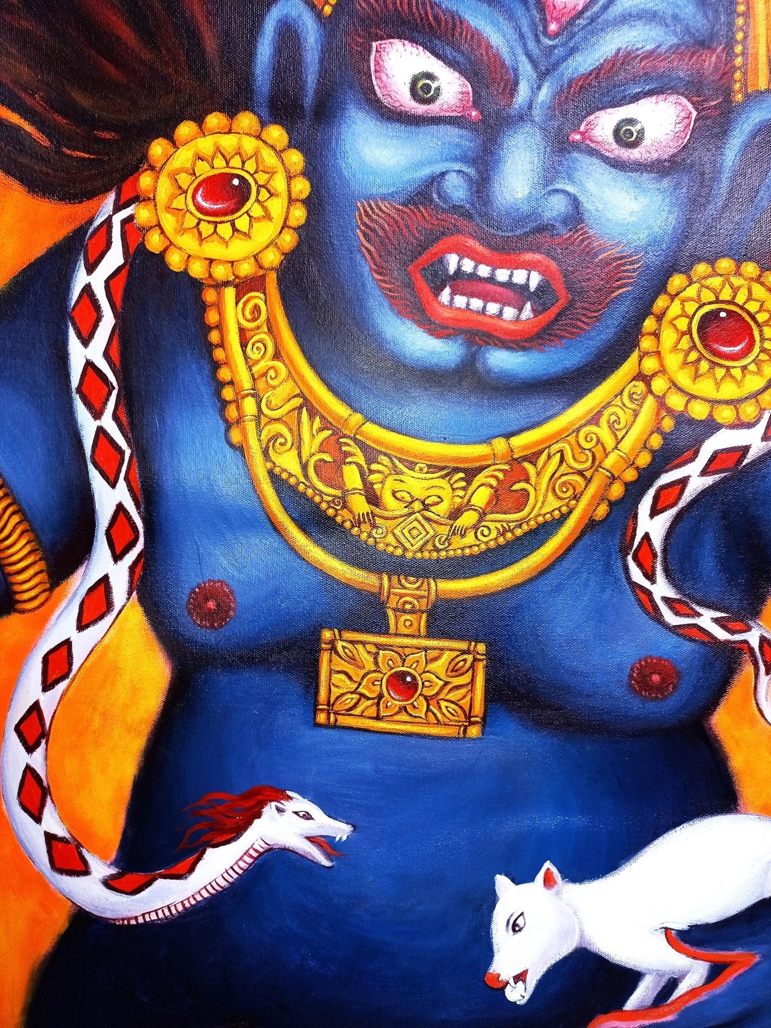 Original Hand Painted Black Jambhala / Kubera/ God of Wealth/ Acrylic Painting on Canvas Compassion / Meditation Painting - Tibetan Thangka Art