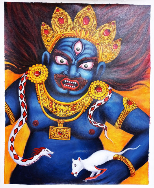 Original Hand Painted Black Jambhala / Kubera/ God of Wealth/ Acrylic Painting on Canvas Compassion / Meditation Painting - Tibetan Thangka Art