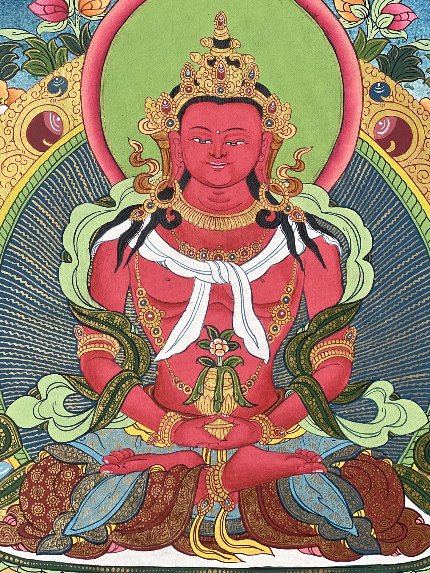 Original Hand - painted Buddha Amitayus/ Aparmita / Amitabha/Tsepame/ Master Quality Tibetan Thangka Painting from Nepal - Tibetan Thangka Art