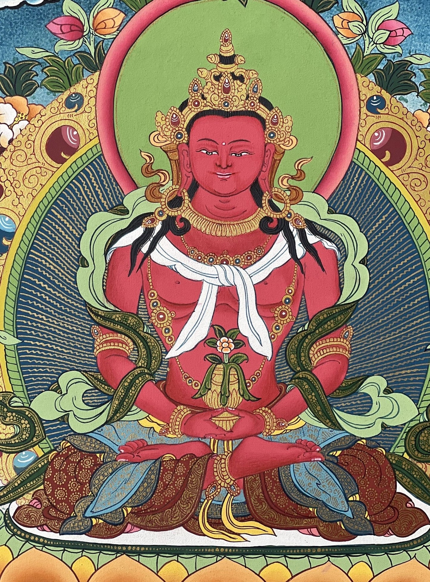 Original Hand - painted Buddha Amitayus/ Aparmita / Amitabha/Tsepame/ Master Quality Tibetan Thangka Painting from Nepal - Tibetan Thangka Art