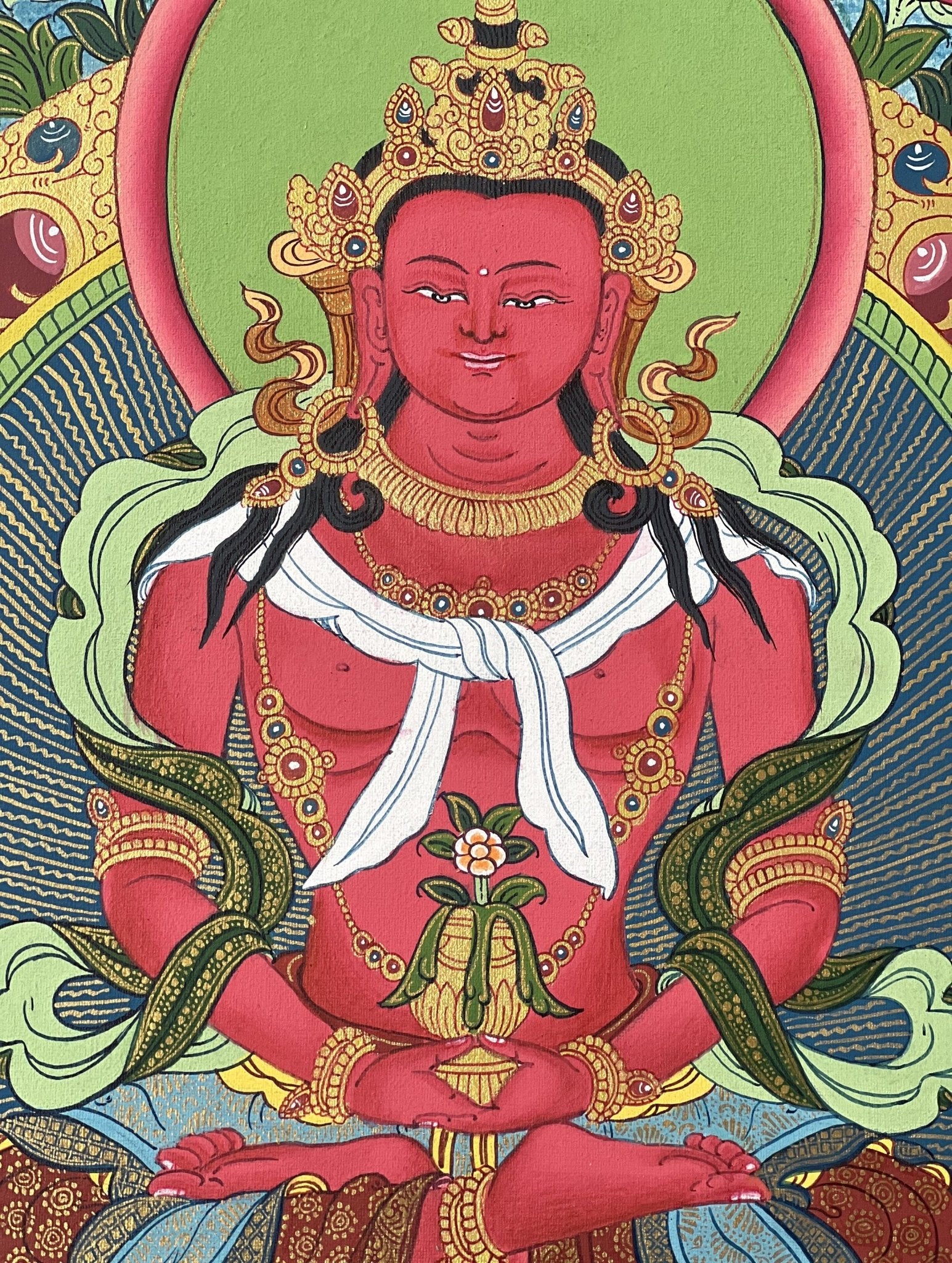 Original Hand - painted Buddha Amitayus/ Aparmita / Amitabha/Tsepame/ Master Quality Tibetan Thangka Painting from Nepal - Tibetan Thangka Art
