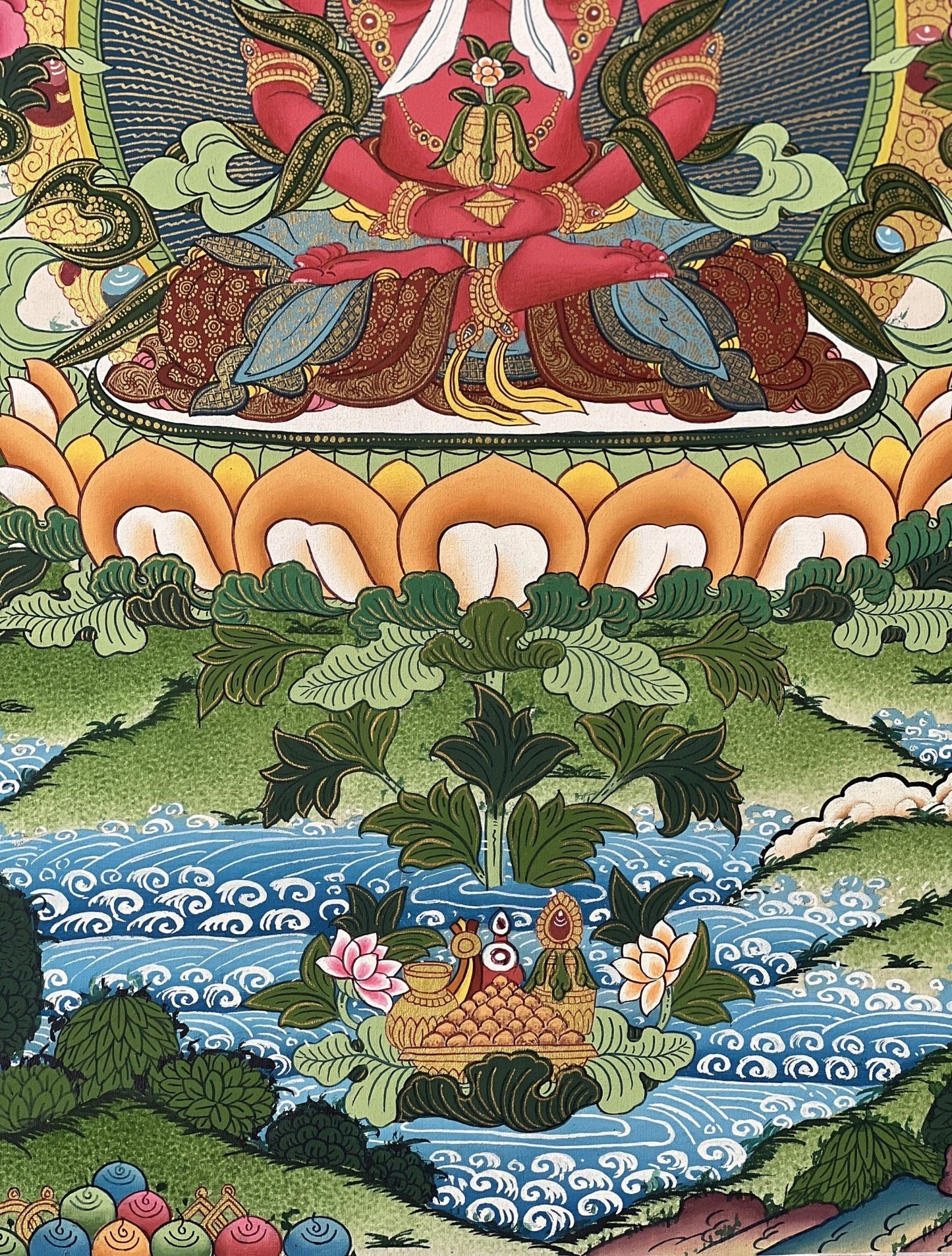 Original Hand - painted Buddha Amitayus/ Aparmita / Amitabha/Tsepame/ Master Quality Tibetan Thangka Painting from Nepal - Tibetan Thangka Art