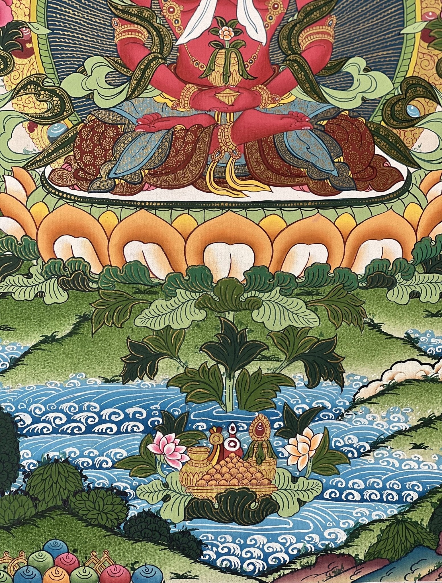 Original Hand - painted Buddha Amitayus/ Aparmita / Amitabha/Tsepame/ Master Quality Tibetan Thangka Painting from Nepal - Tibetan Thangka Art