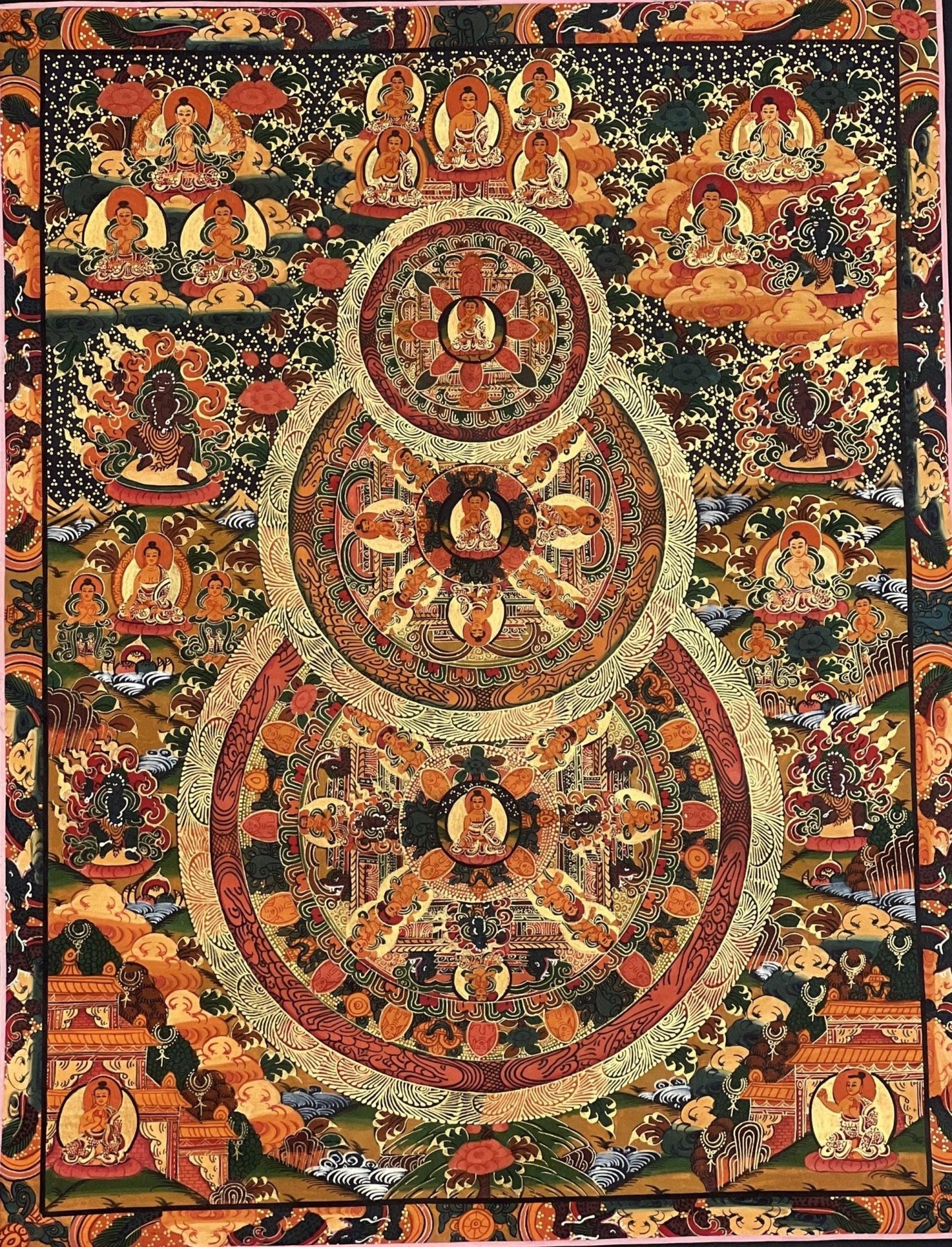 Original Hand Painted Buddha Life Mandala / Big Circle Mandala Masterpiece Tibetan Meditation compassion Thangka / Thanka painting - Tibetan Thangka Art