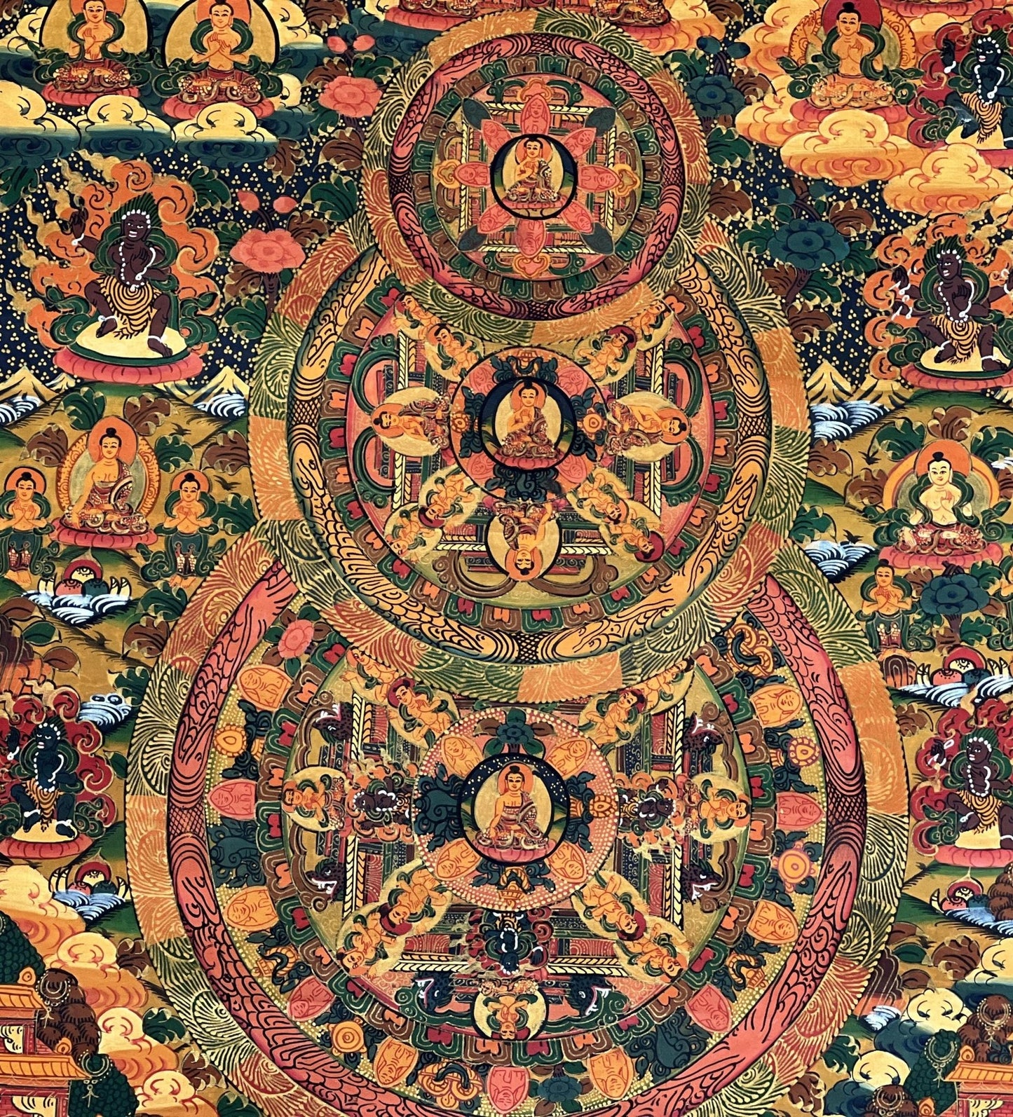 Original Hand Painted Buddha Life Mandala / Big Circle Mandala Masterpiece Tibetan Meditation compassion Thangka / Thanka painting - Tibetan Thangka Art