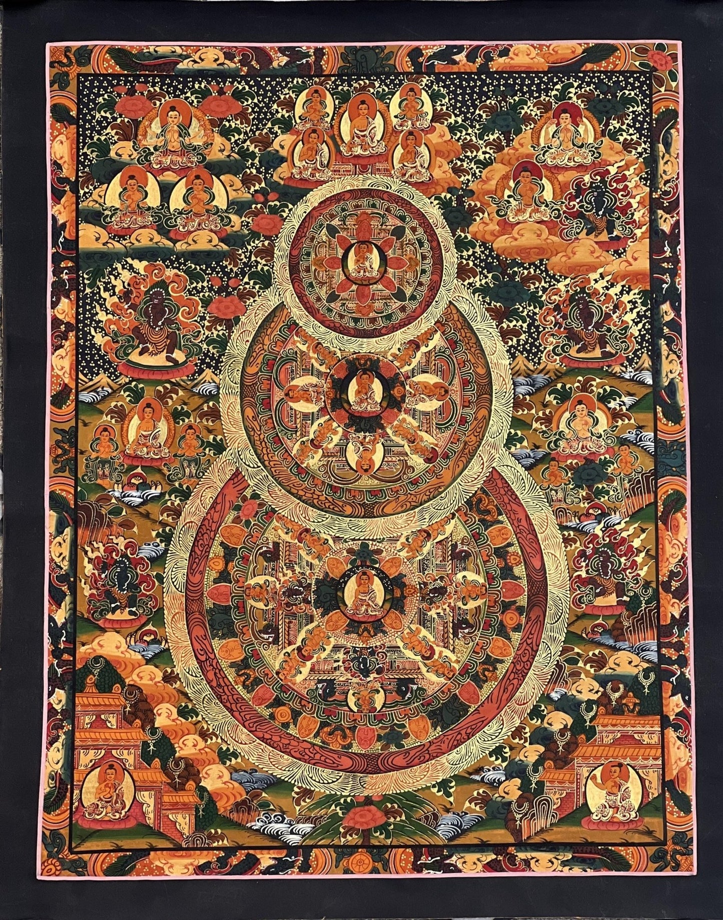 Original Hand Painted Buddha Life Mandala / Big Circle Mandala Masterpiece Tibetan Meditation compassion Thangka / Thanka painting - Tibetan Thangka Art