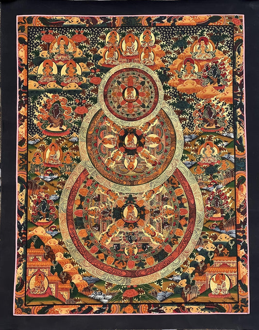 Original Hand Painted Buddha Life Mandala / Big Circle Mandala Masterpiece Tibetan Meditation compassion Thangka / Thanka painting - Tibetan Thangka Art