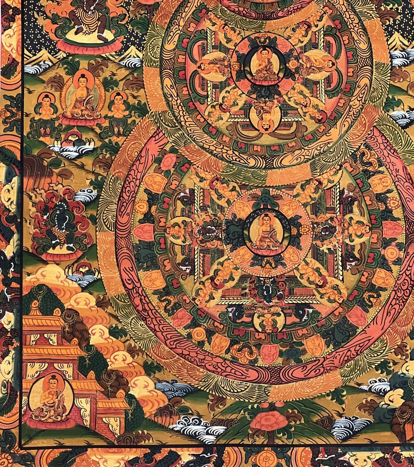 Original Hand Painted Buddha Life Mandala / Big Circle Mandala Masterpiece Tibetan Meditation compassion Thangka / Thanka painting - Tibetan Thangka Art