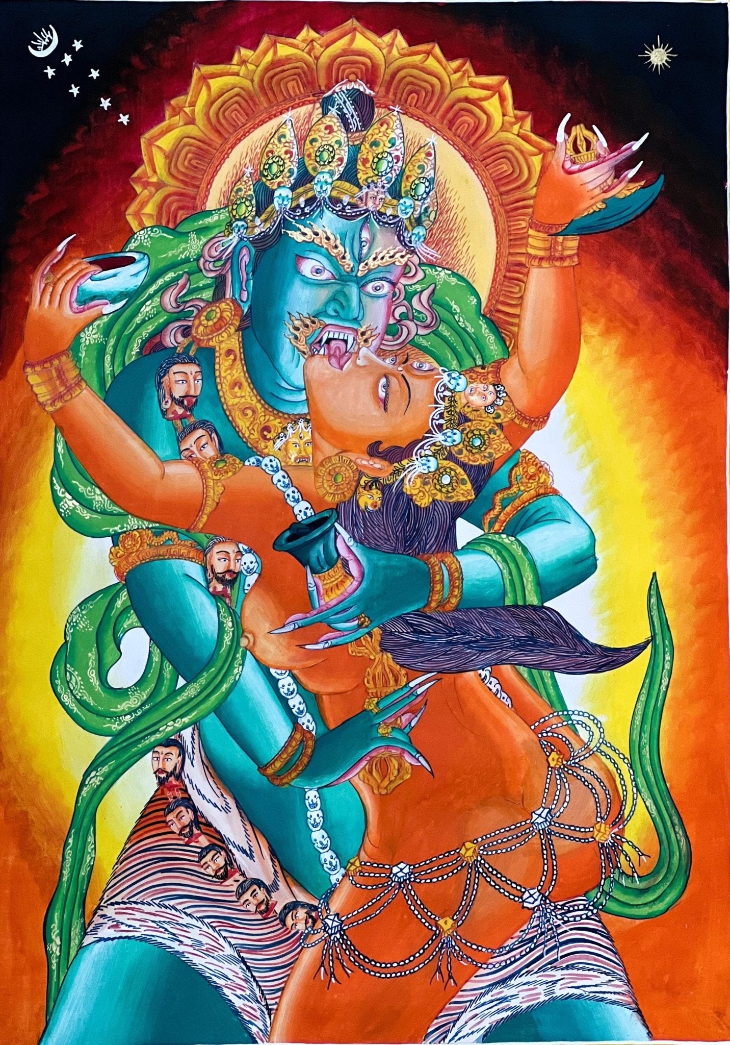 Original Hand painted Chakrasamvara Shakti Masterpiece Newari Paubha/Pauva Thanka / Thangka Painting Compassion Meditation Art From Nepal - Tibetan Thangka Art