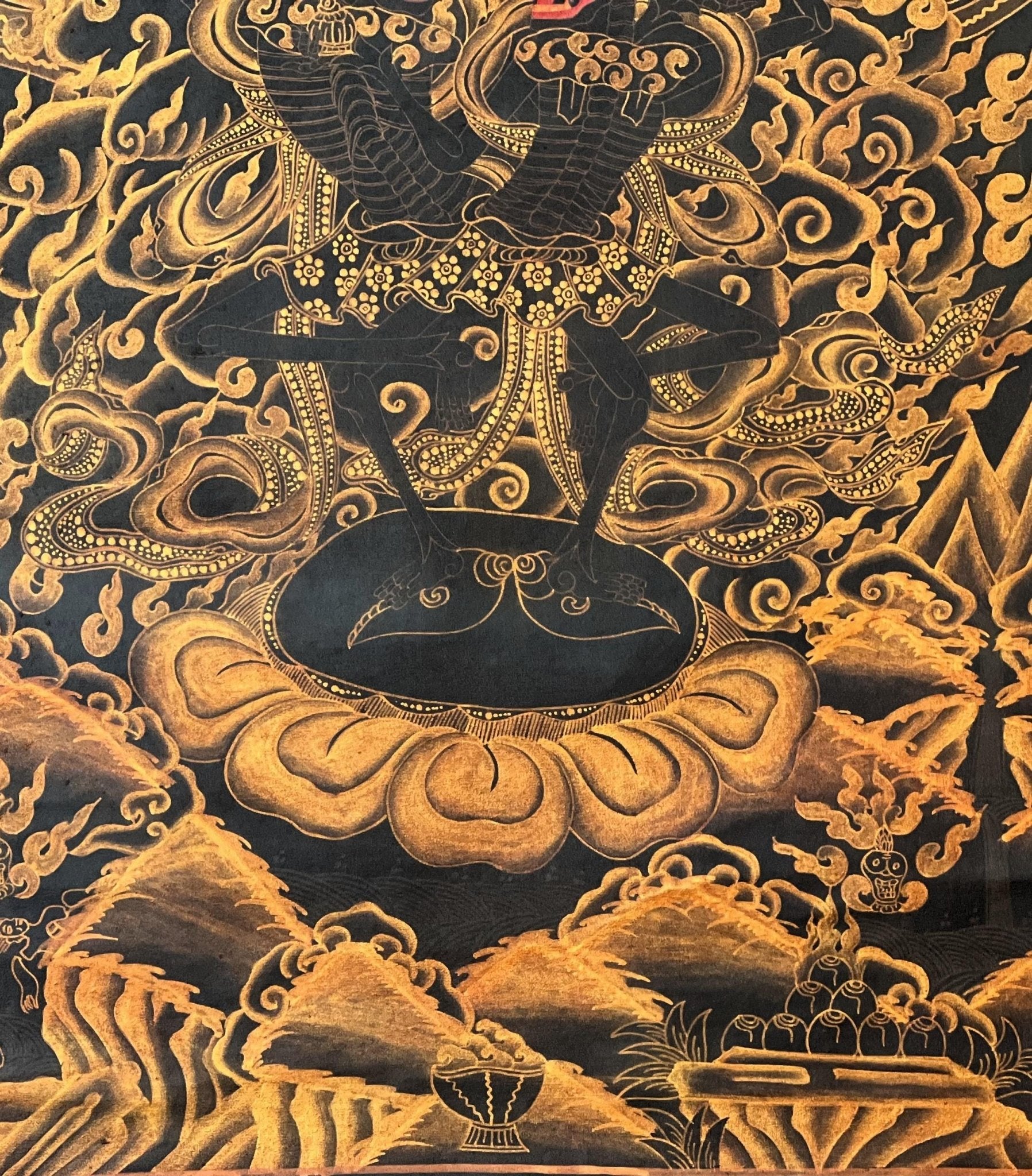 Original Hand - Painted Citipati Dancing Skeletons Happy Couple Vajrayogini Tantra Tibetan Thangka/Thanka Painting Black and Gold - Tibetan Thangka Art