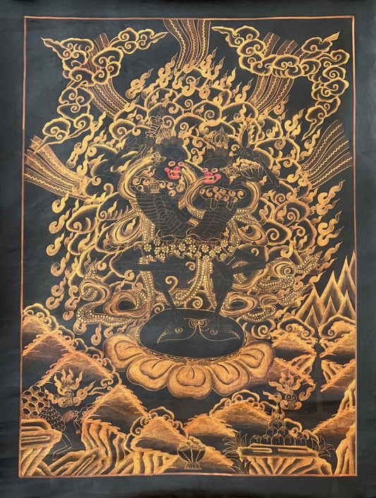 Original Hand - Painted Citipati Dancing Skeletons Happy Couple Vajrayogini Tantra Tibetan Thangka/Thanka Painting Black and Gold - Tibetan Thangka Art