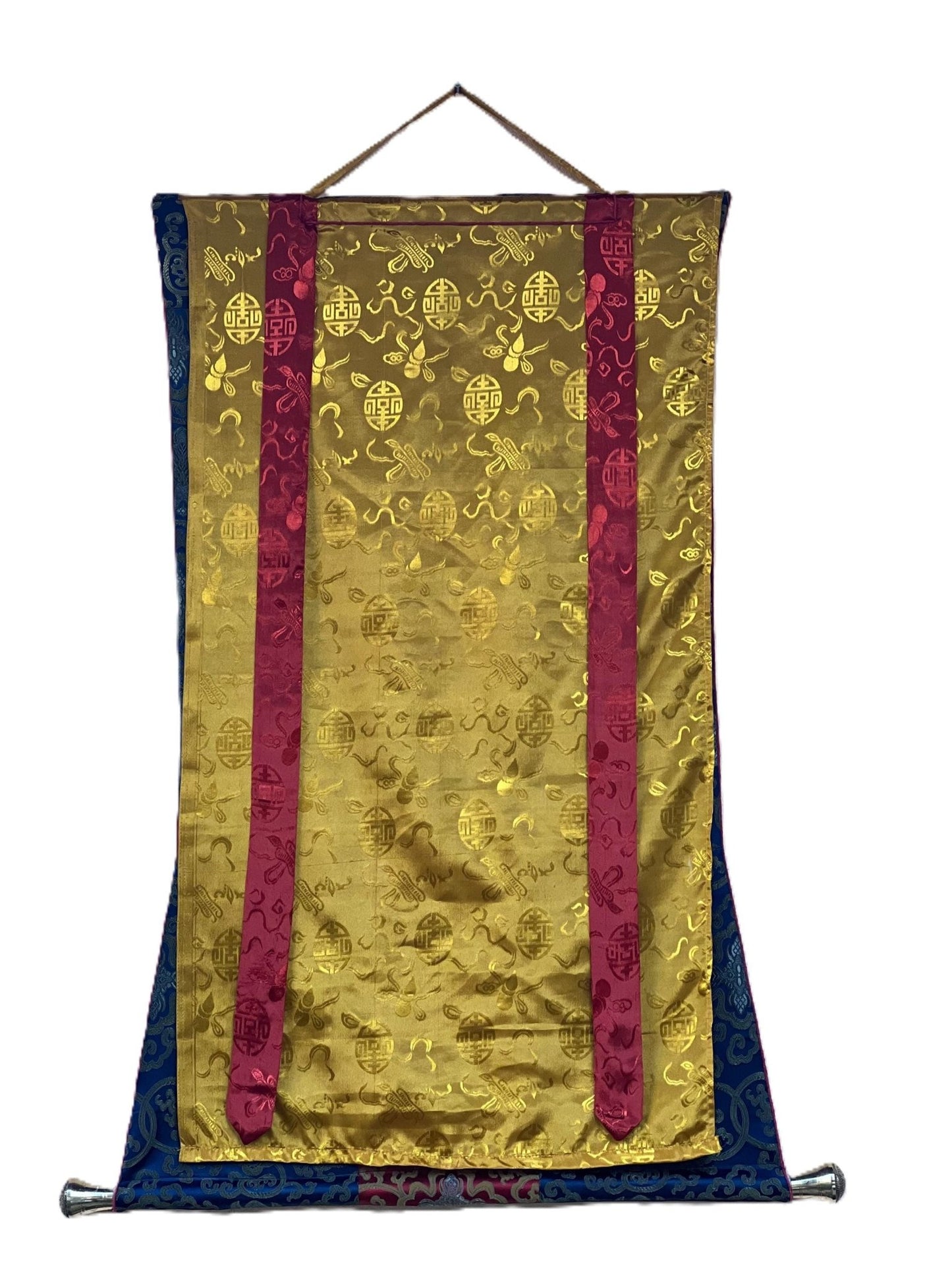 Original Hand - painted Elephant Path Samatha Meditation / Way to Nirvana Old Oil - Varnished Tibetan Thangka Painting with Silk Brocade - Tibetan Thangka Art