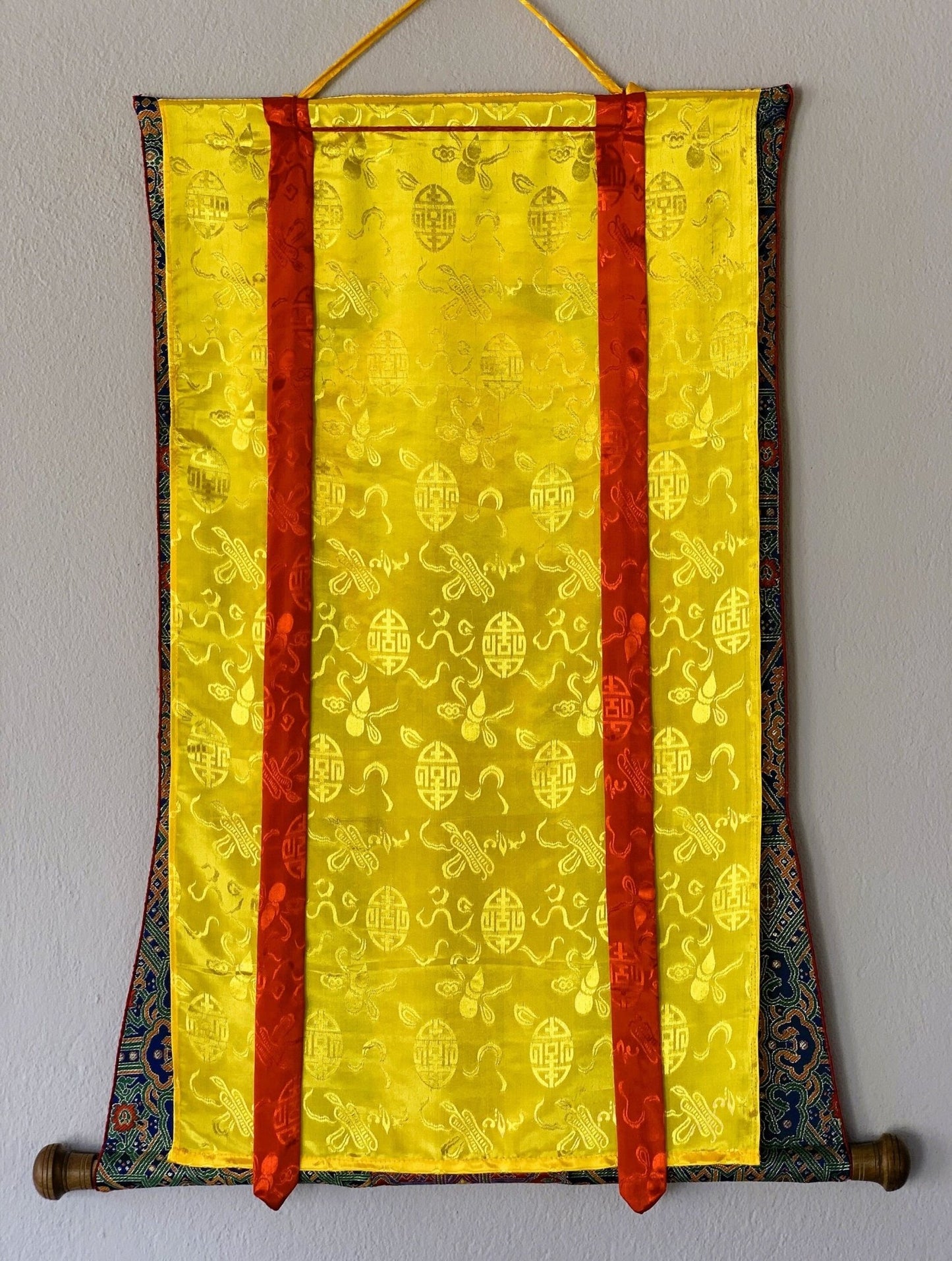 Original Hand Painted Four Armed Standing Ganesh/ Ganesha Hindu God / Thanka Painting With High - Quality Silk Brocade From Nepal - Tibetan Thangka Art
